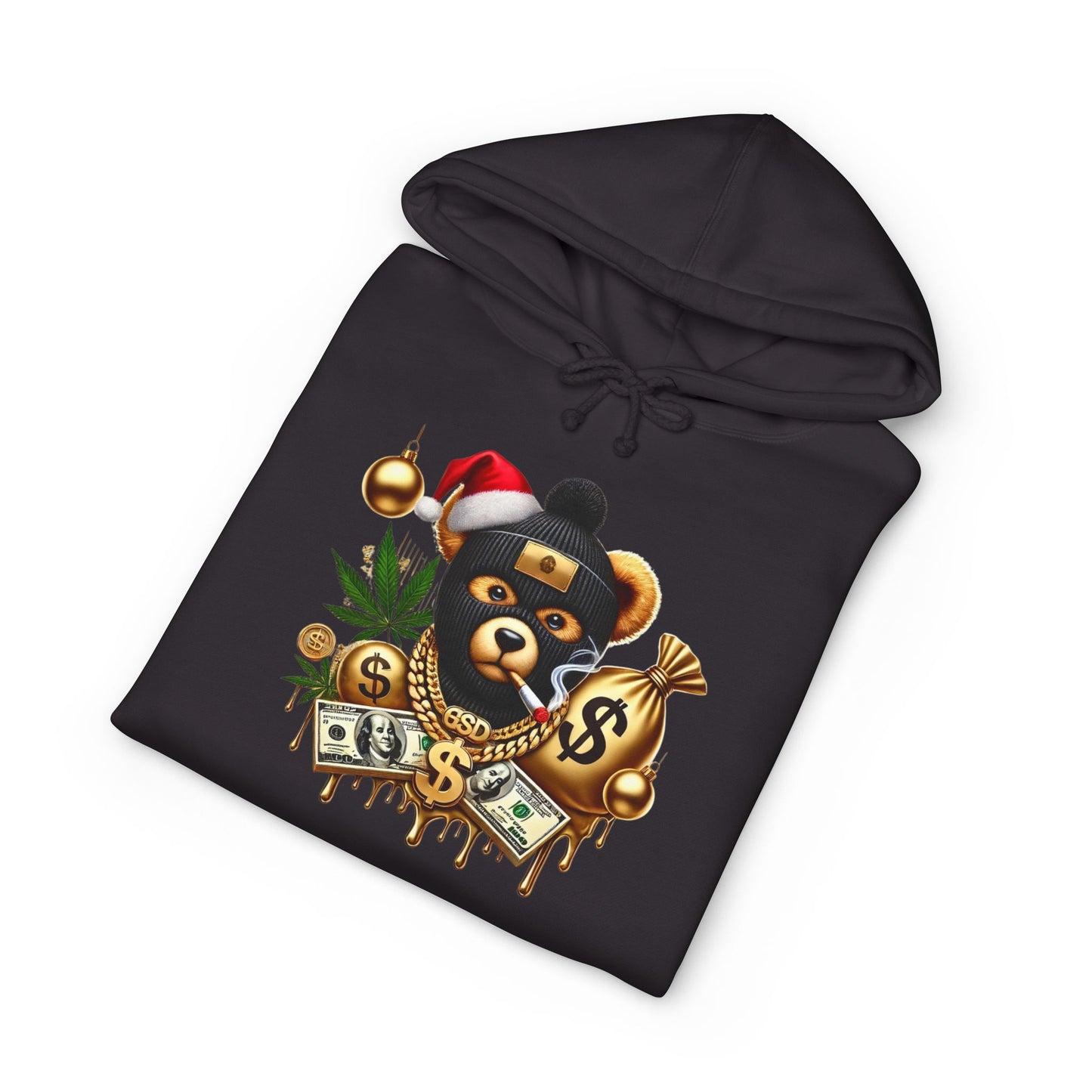 Festive Bear Hoodie: Unisex Heavyweight Sweatshirt with Holiday Vibe, Bear Design, Christmas Gift, Cozy Attire, Streetwear Style