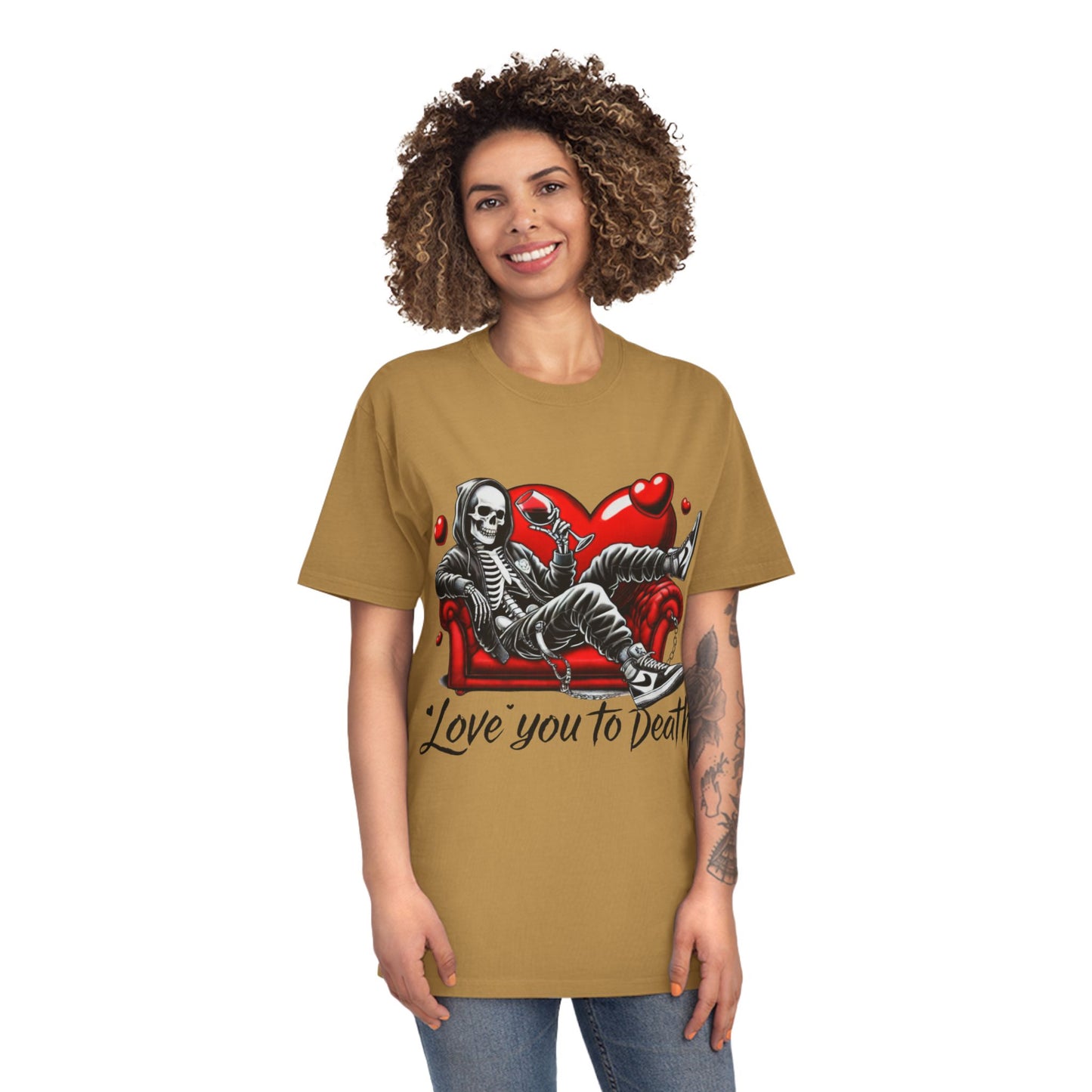 Unisex Faded Graphic Tee for Unique Souls - Love You to Death Design, Casual Wear, Gift for Halloween, Celebrations, Everyday Style