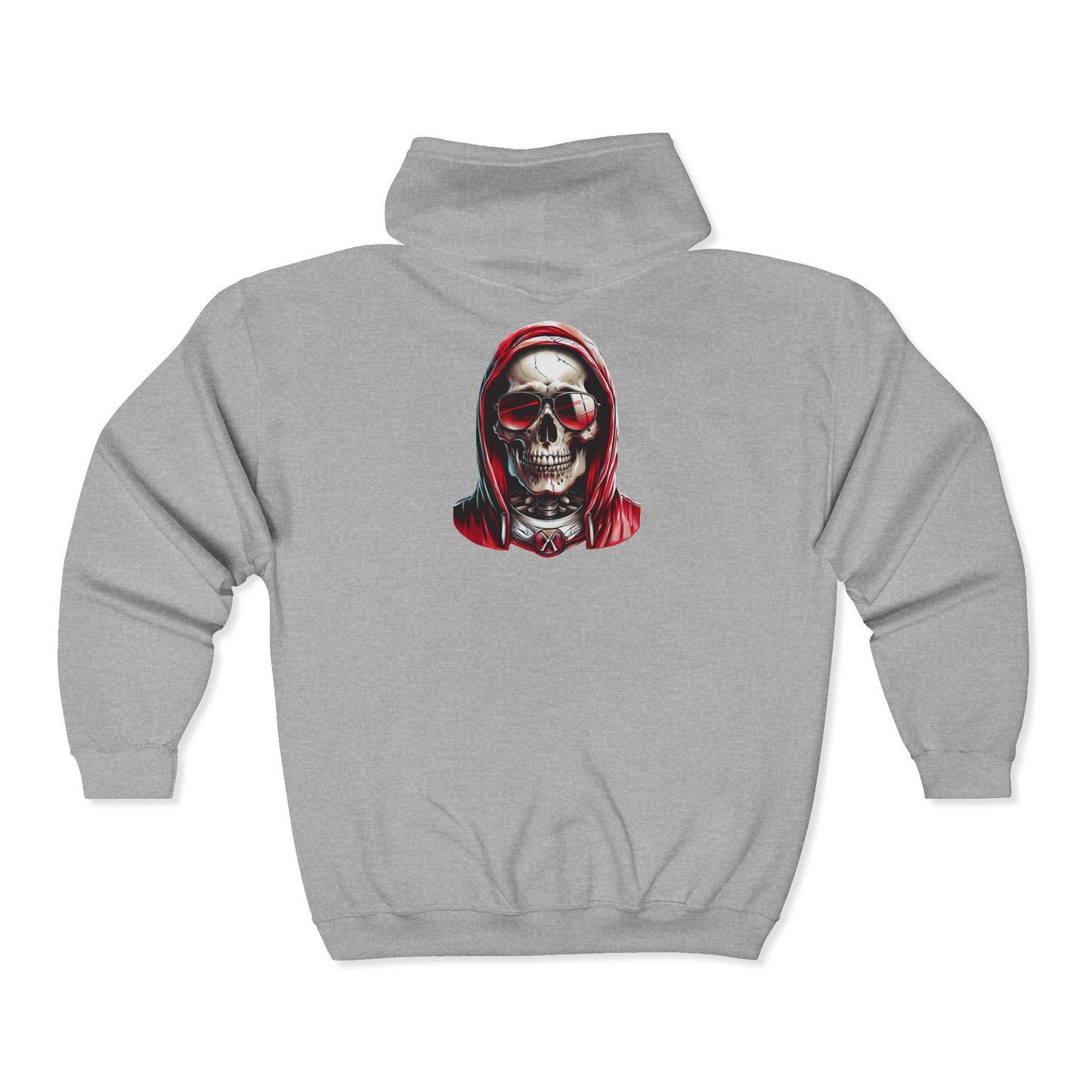 Skull Hooded Zip-Up Sweatshirt — Red Hood Grim Reaper Jacket