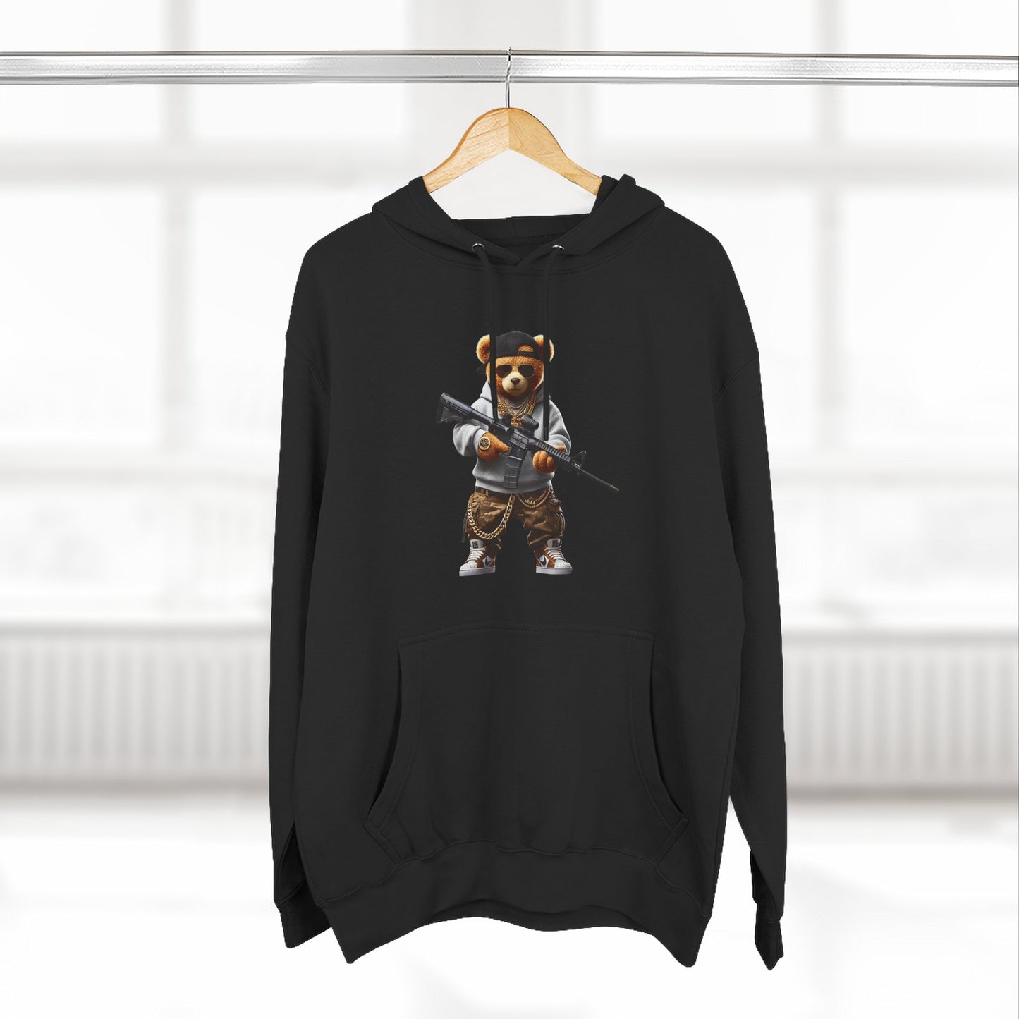 Be Unique Be Urself Hoodie — Cute Bear Soldier Graphic Fleece Pullover