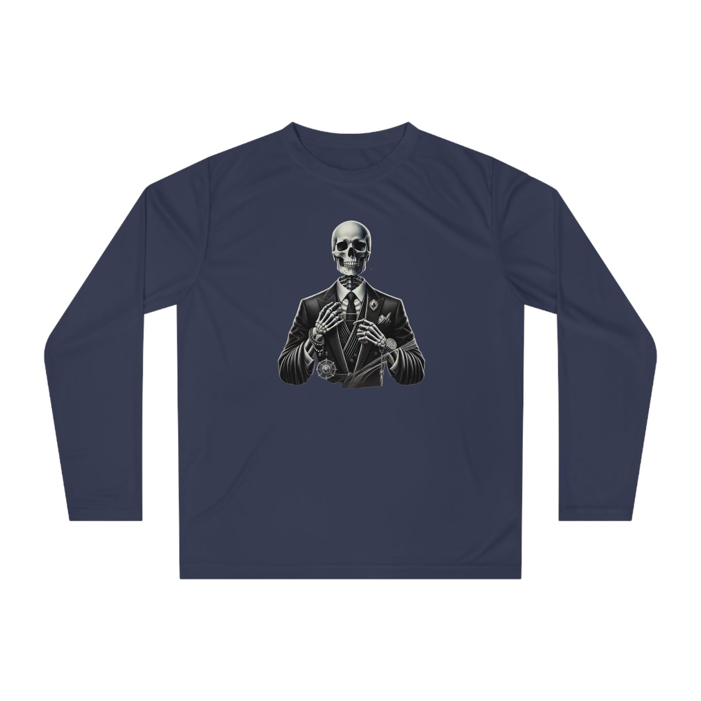 Stylish Skeleton Unisex Performance Long Sleeve Shirt - Gothic, Casual Wear, Halloween Shirt, Fitness Apparel, Graphic Tee
