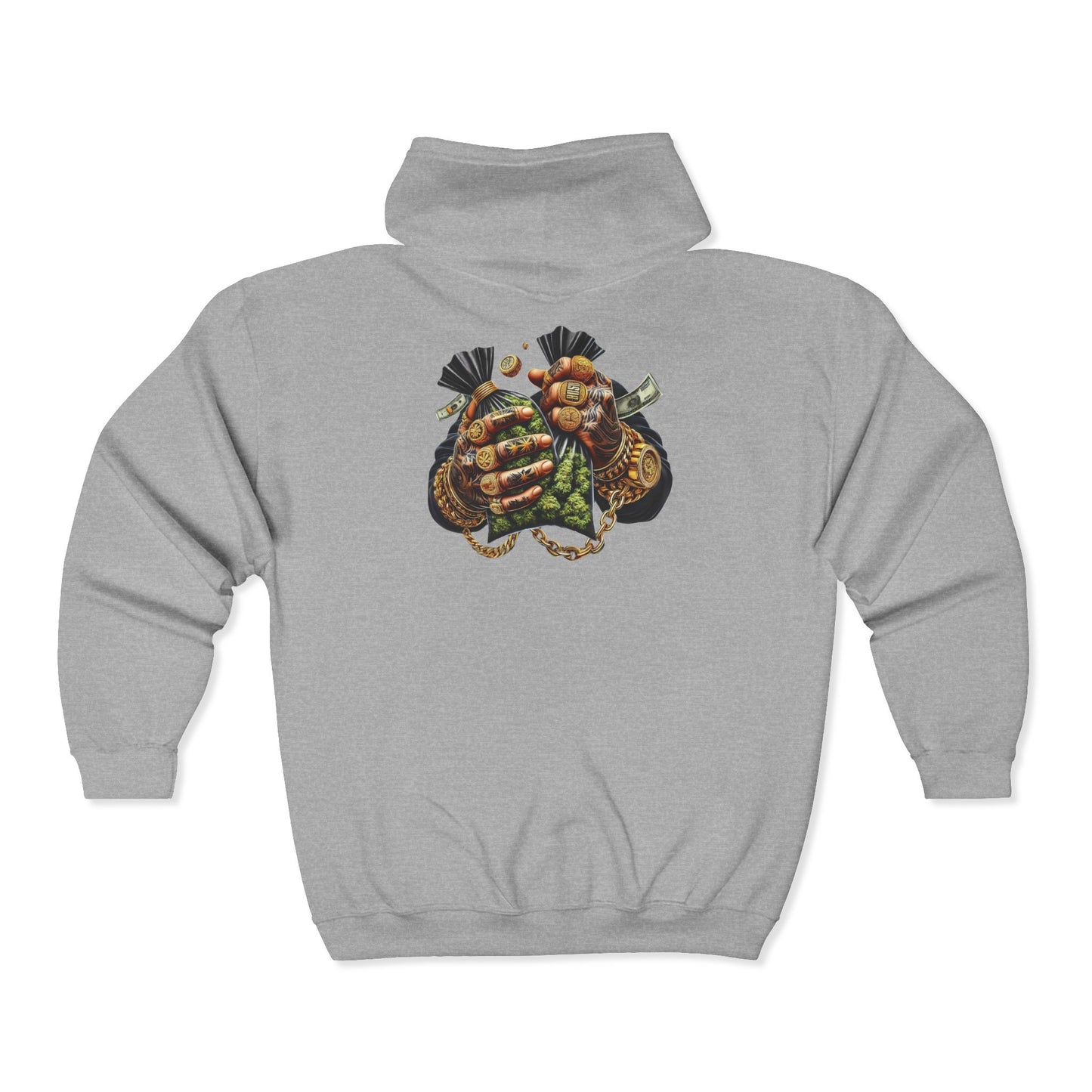 Zip Hoodie — Grizzled Hands Crushing Money Graphic Zip-Up