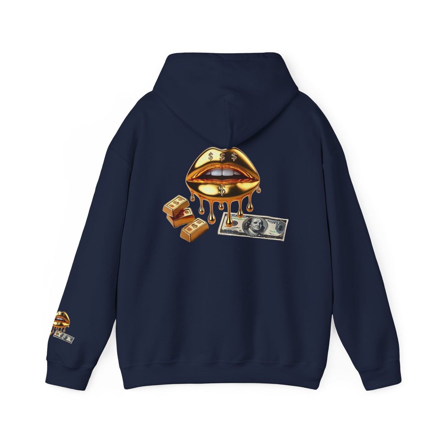 Hoodie — Golden Drip Lips & Money Graphic Pullover