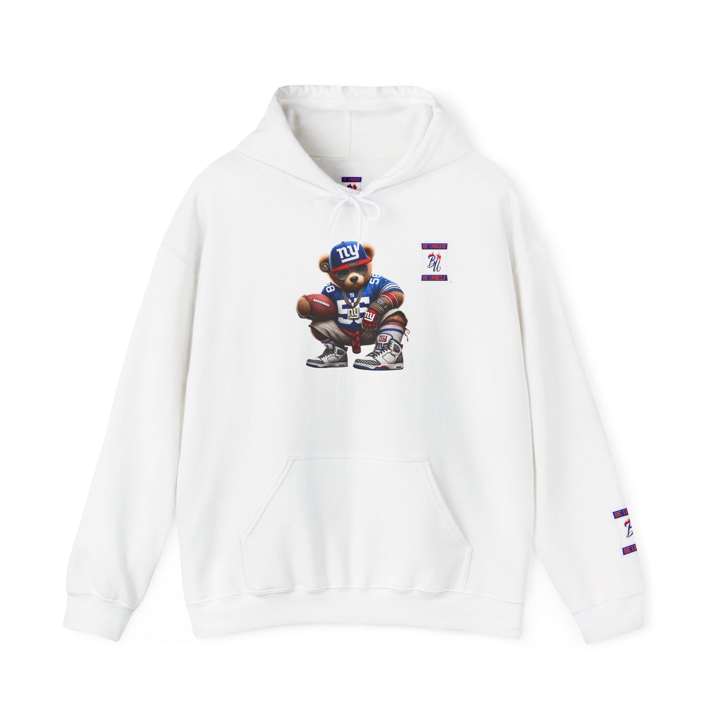 Football Bear Hoodie — Retro NYG Football Player Graphic Sweatshirt