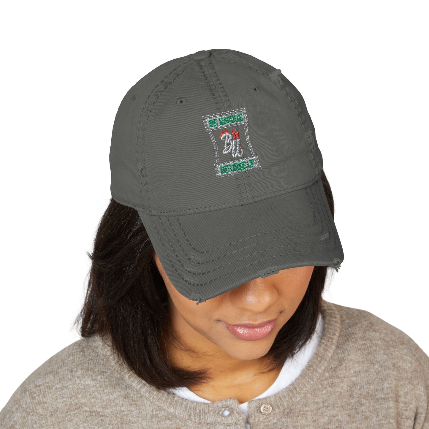 Distressed Embroidered Dad Hat — Vintage Beer Can Logo Cap