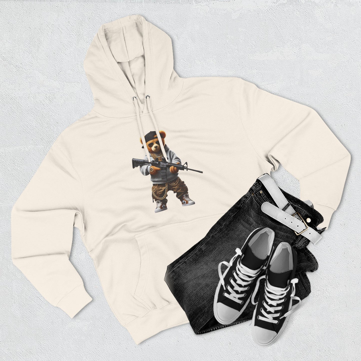 Be Unique Be Urself Hoodie — Cute Bear Soldier Graphic Fleece Pullover