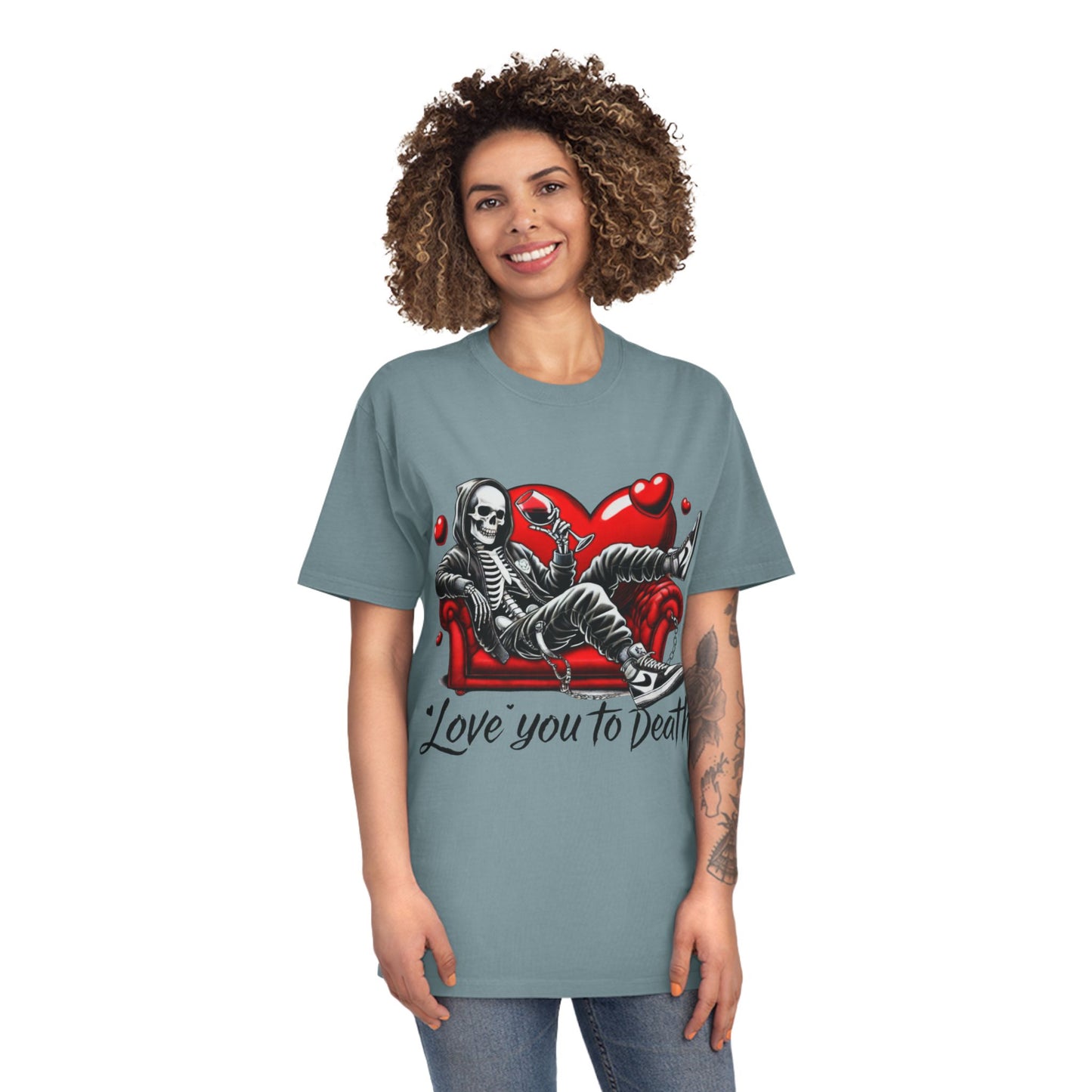 Unisex Faded Graphic Tee for Unique Souls - Love You to Death Design, Casual Wear, Gift for Halloween, Celebrations, Everyday Style