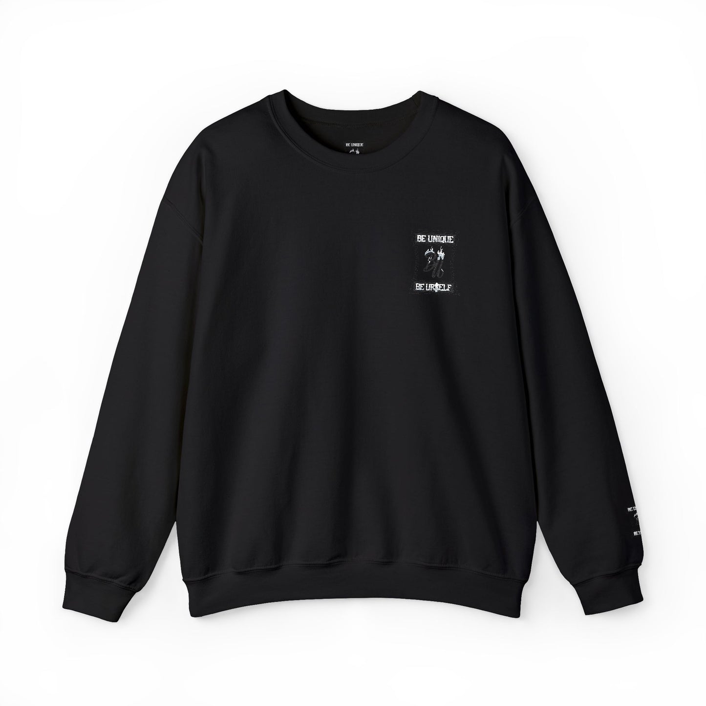 Minimalist White Crewneck Sweatshirt with Small Chest & Sleeve Graphic