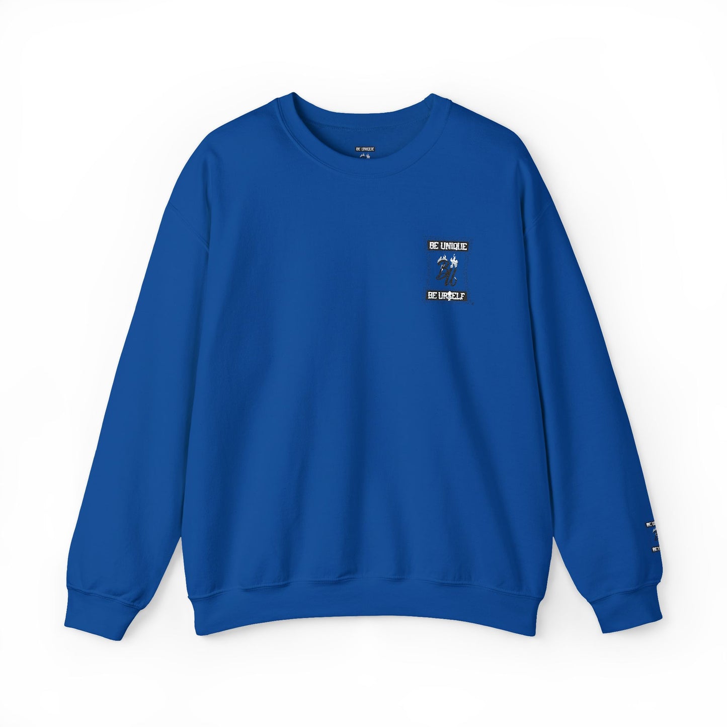 Minimalist White Crewneck Sweatshirt with Small Chest & Sleeve Graphic