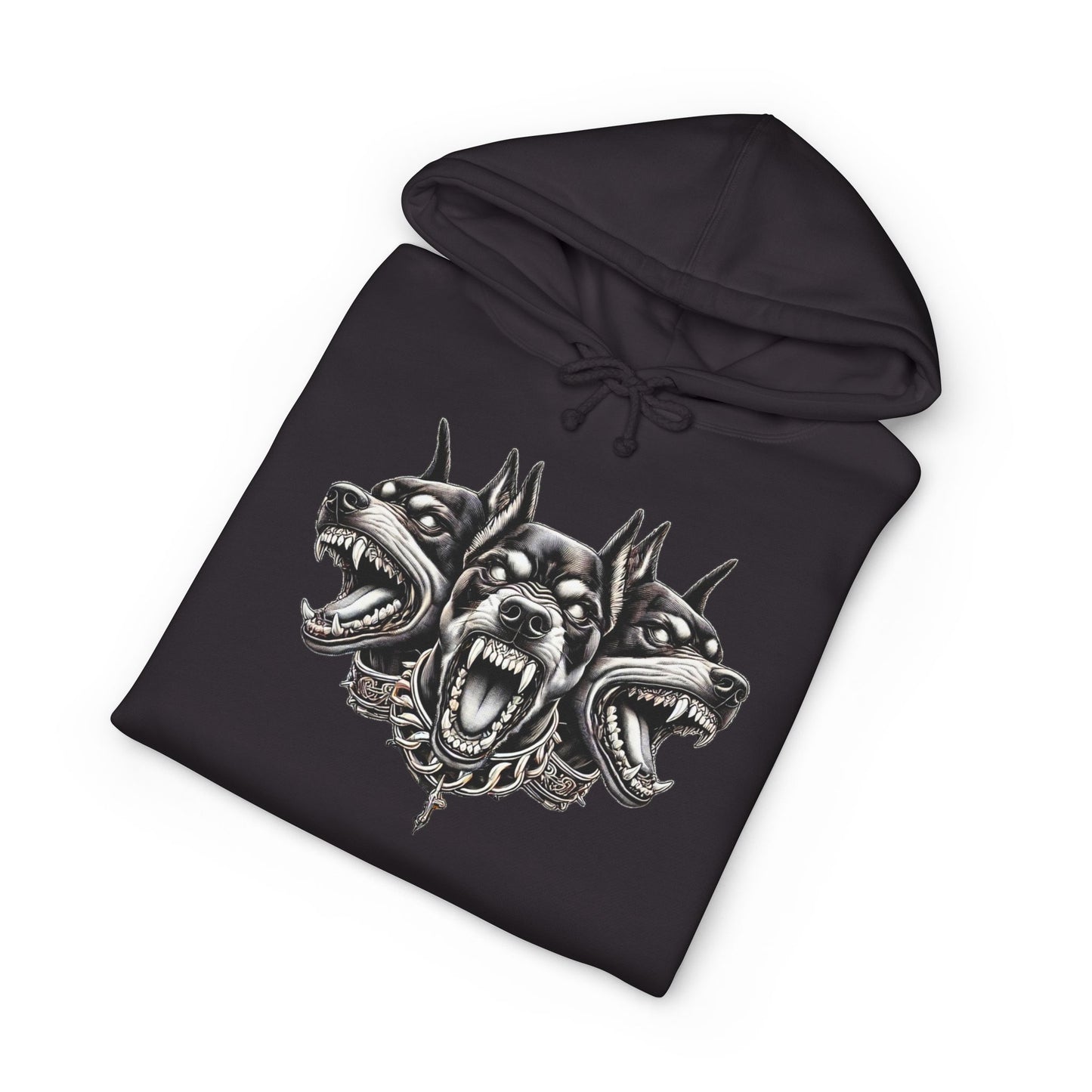 Hooded Sweatshirt with Fierce Three-Headed Dog Design - Perfect for Dog Lovers, Gift for Birthdays, Cool Streetwear, Casual Comfort, [...]