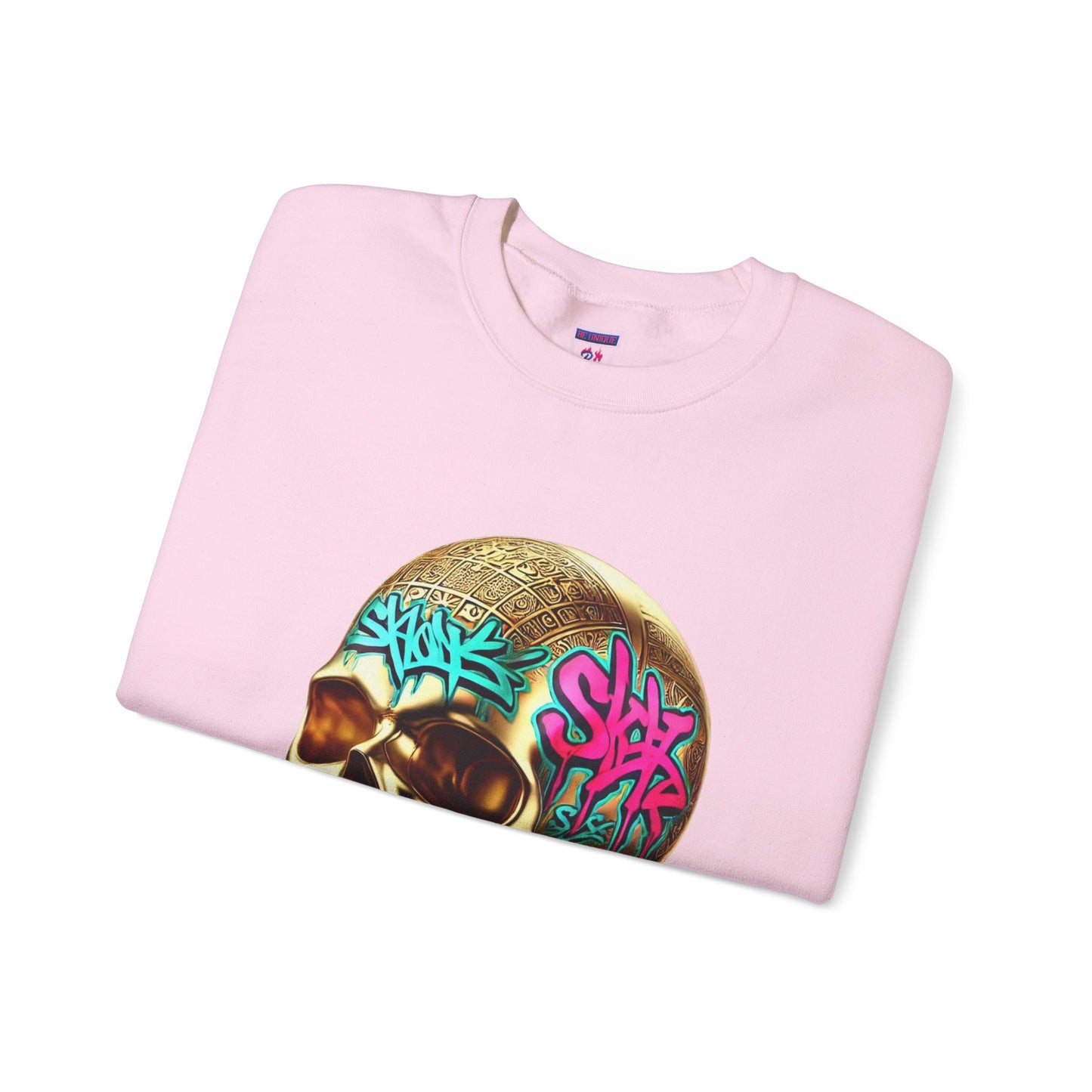 Skull Graffiti Crewneck Sweatshirt — "Be Unique Be Urself" Streetwear