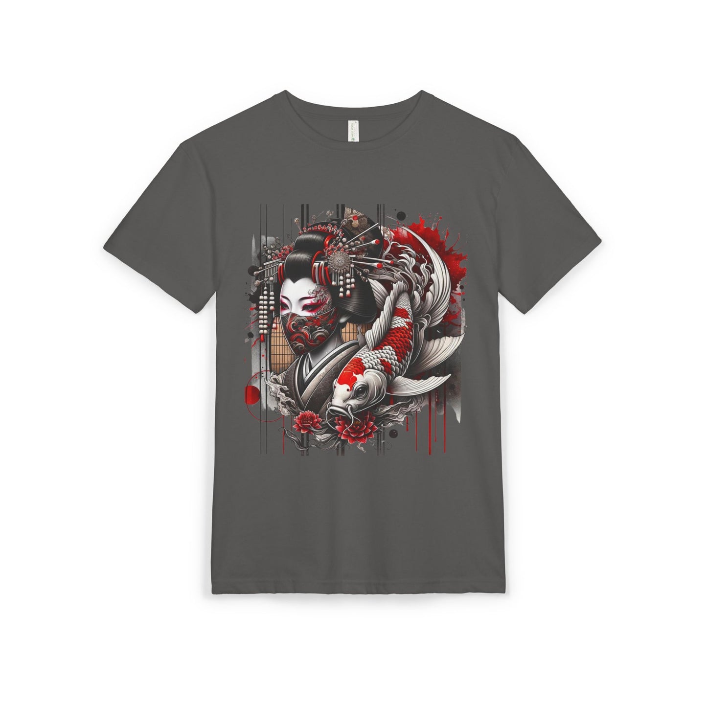 Sueded Graphic Tee, Japanese Art T-Shirt, Koi Fish Design Shirt, Unisex Casual Wear, Unique Gift for Art Lovers