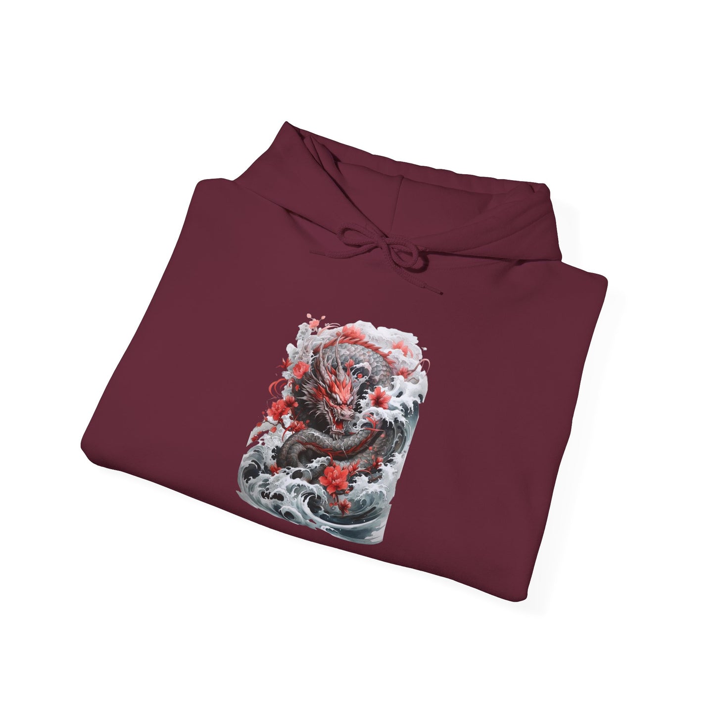 Dragon Wave Hoodie — Japanese Ink Koi Dragon Graphic Hooded Sweatshirt