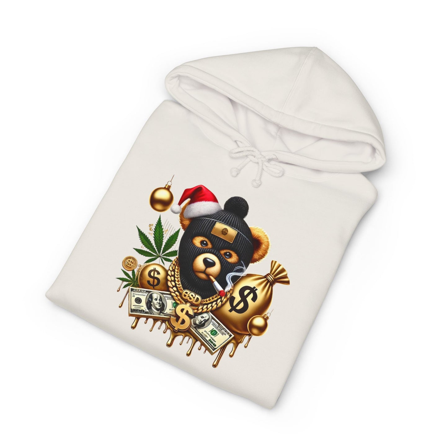 Festive Bear Hoodie: Unisex Heavyweight Sweatshirt with Holiday Vibe, Bear Design, Christmas Gift, Cozy Attire, Streetwear Style