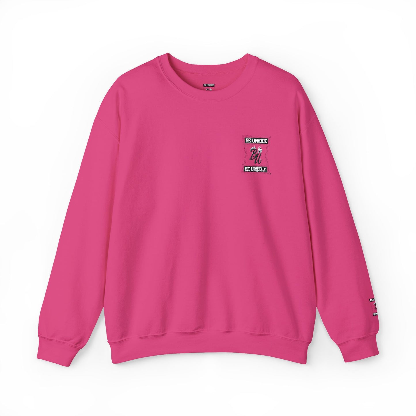 Minimalist White Crewneck Sweatshirt with Small Chest & Sleeve Graphic
