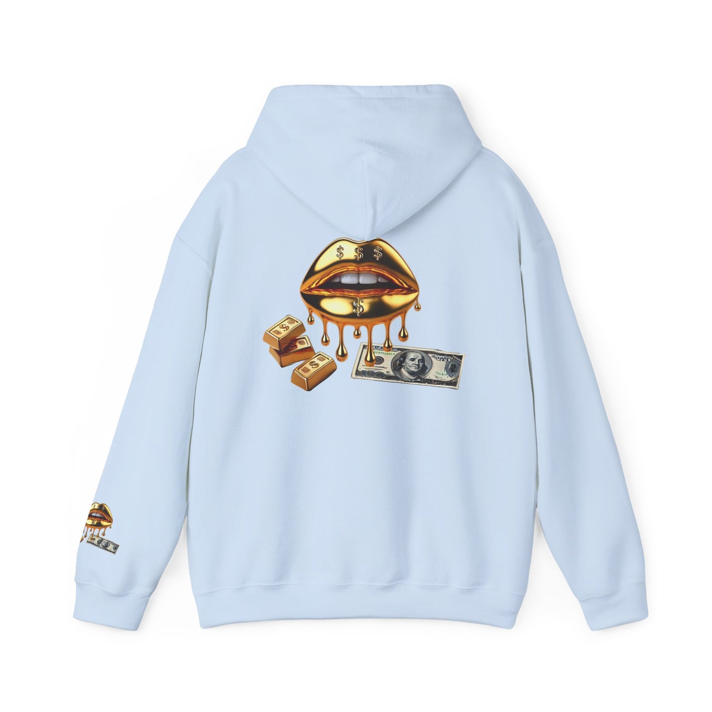 Hoodie — Golden Drip Lips & Money Graphic Pullover