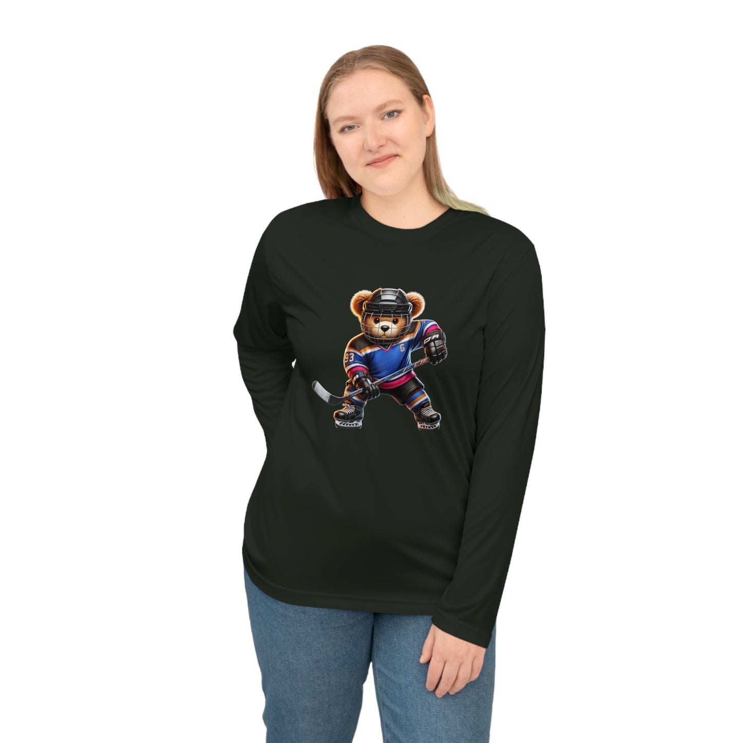 Performance Long Sleeve Shirt, Cute Hockey Bear Shirt, Unisex Sportswear, Gift for Hockey Fans, Halloween Apparel, Activewear