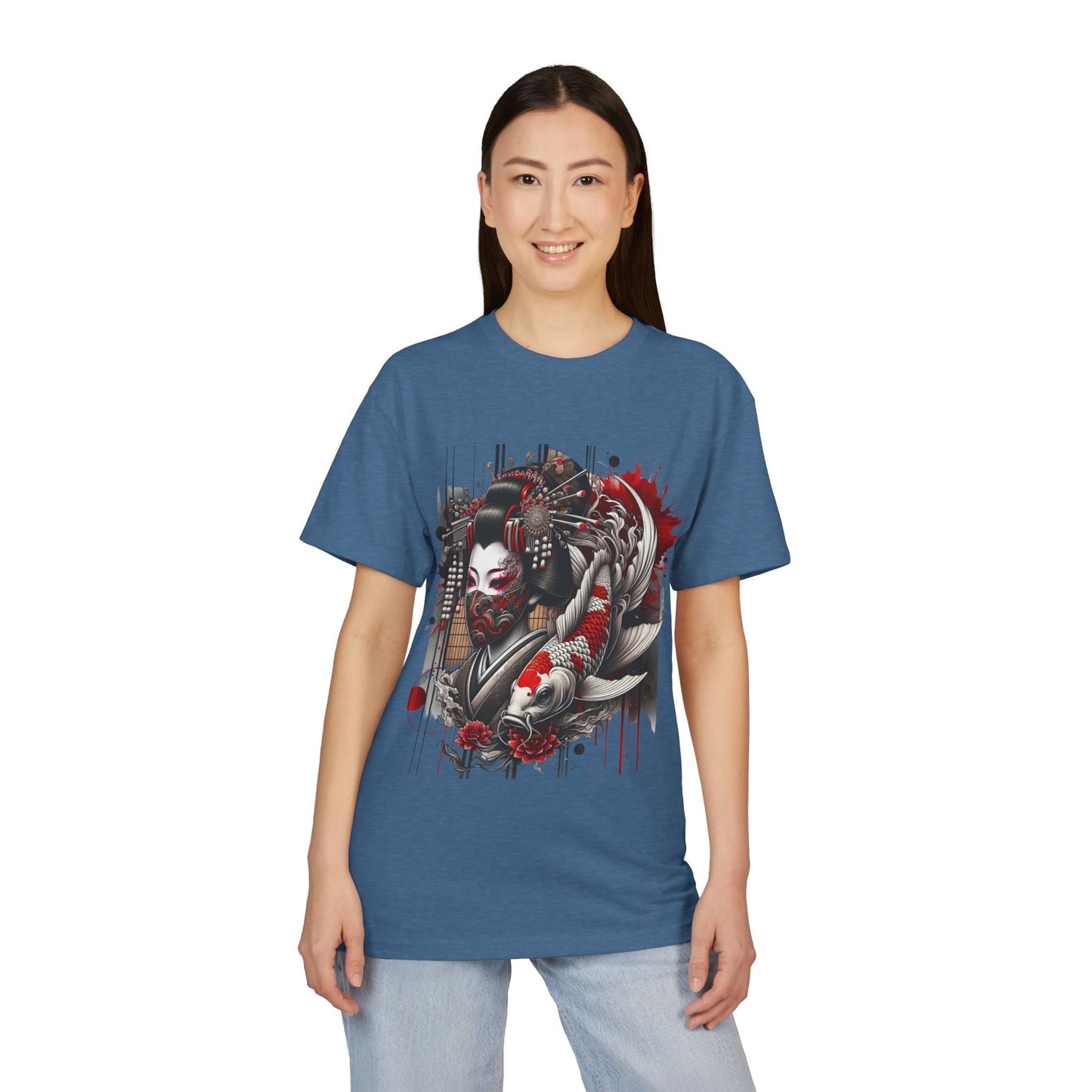 Sueded Graphic Tee, Japanese Art T-Shirt, Koi Fish Design Shirt, Unisex Casual Wear, Unique Gift for Art Lovers
