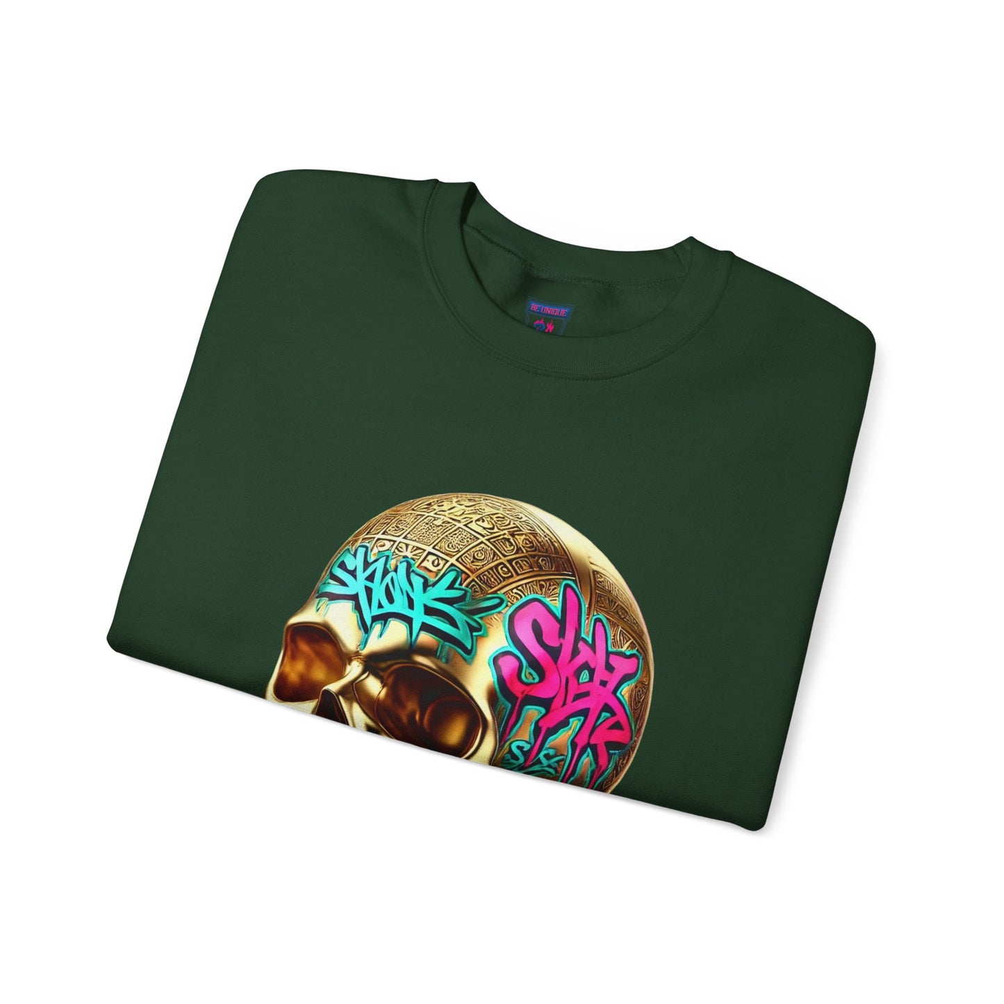 Skull Graffiti Crewneck Sweatshirt — "Be Unique Be Urself" Streetwear