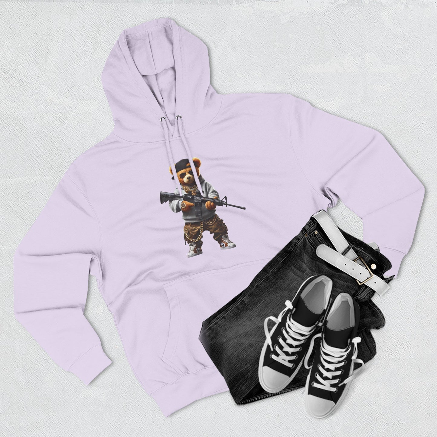Be Unique Be Urself Hoodie — Cute Bear Soldier Graphic Fleece Pullover