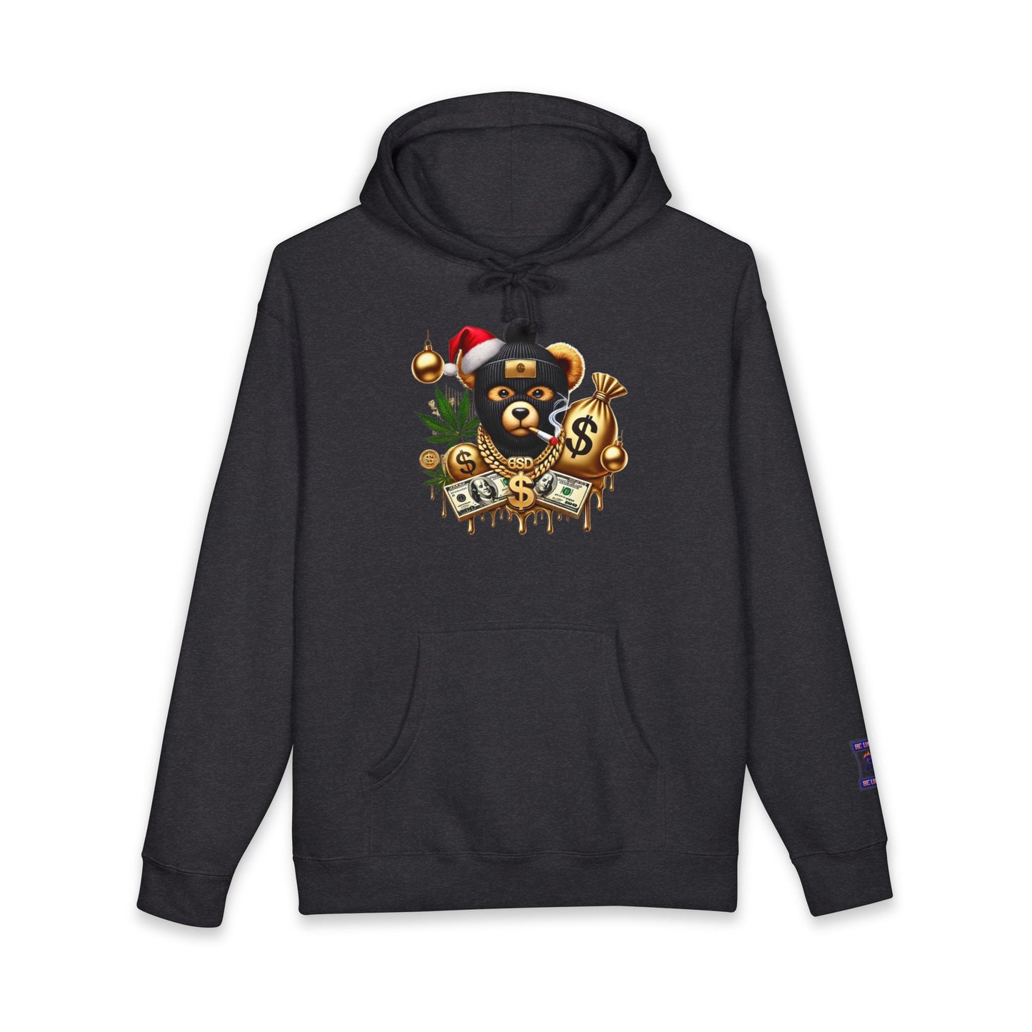 Festive Bear Hoodie: Unisex Heavyweight Sweatshirt with Holiday Vibe, Bear Design, Christmas Gift, Cozy Attire, Streetwear Style