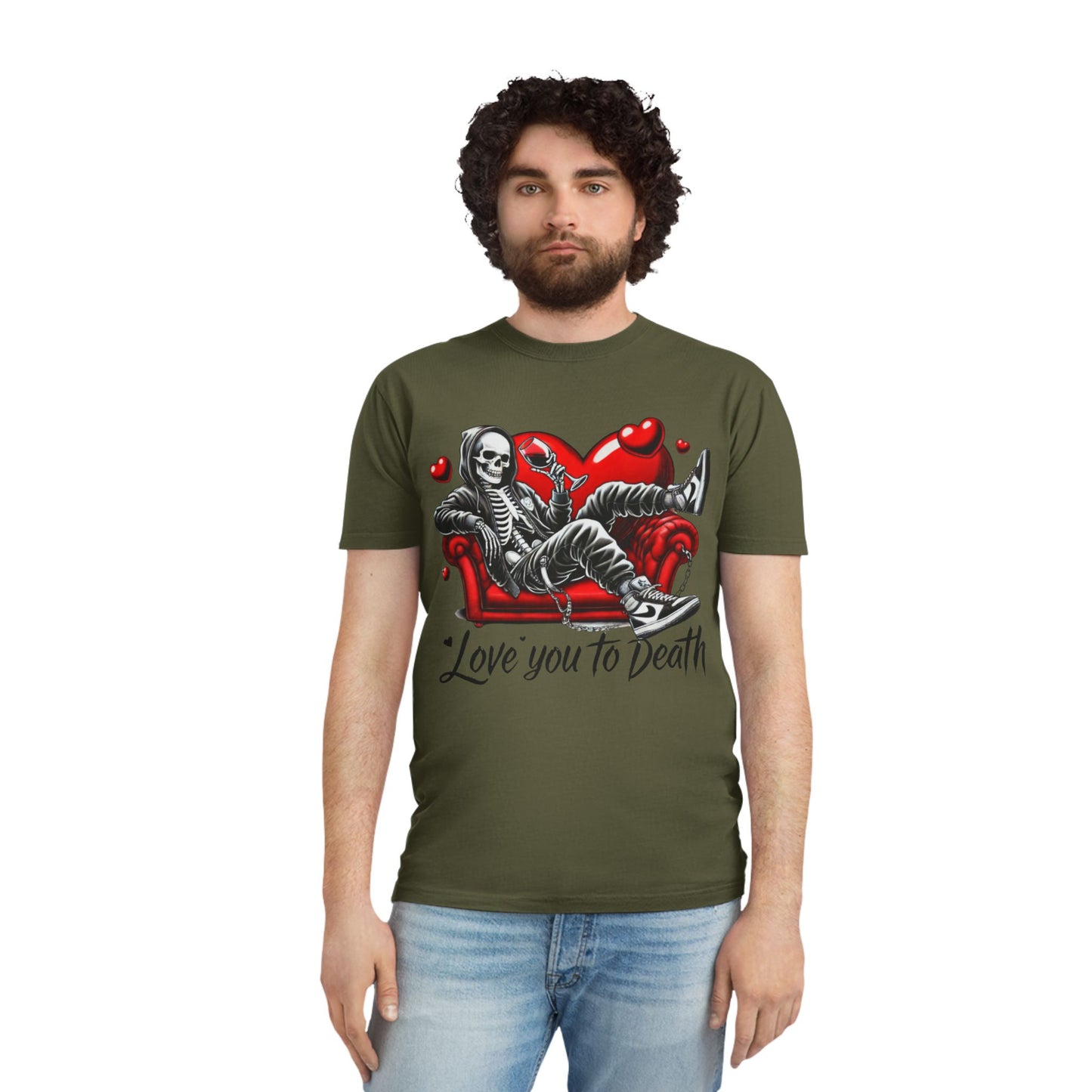 Unisex Faded Graphic Tee for Unique Souls - Love You to Death Design, Casual Wear, Gift for Halloween, Celebrations, Everyday Style