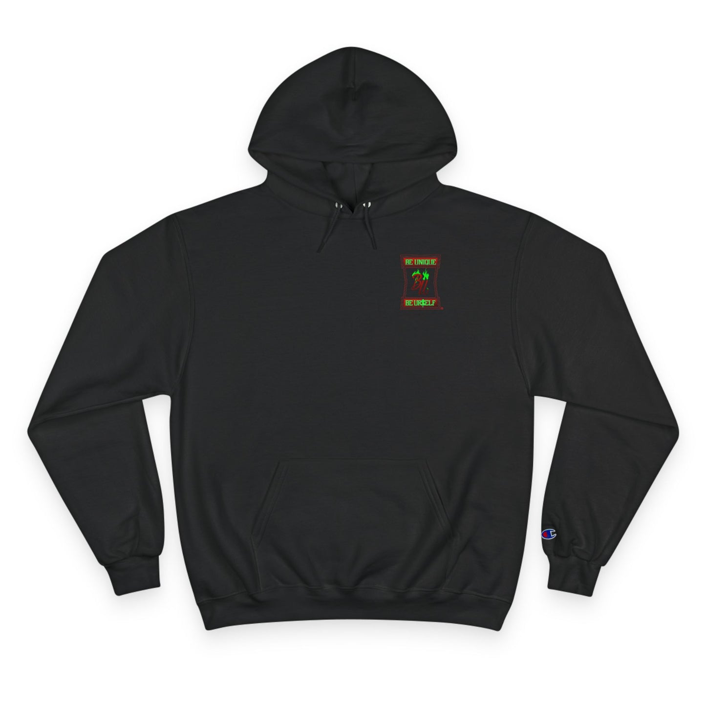 Champion Hoodie — "Be Unique, Be Urself" Graphic Pullover