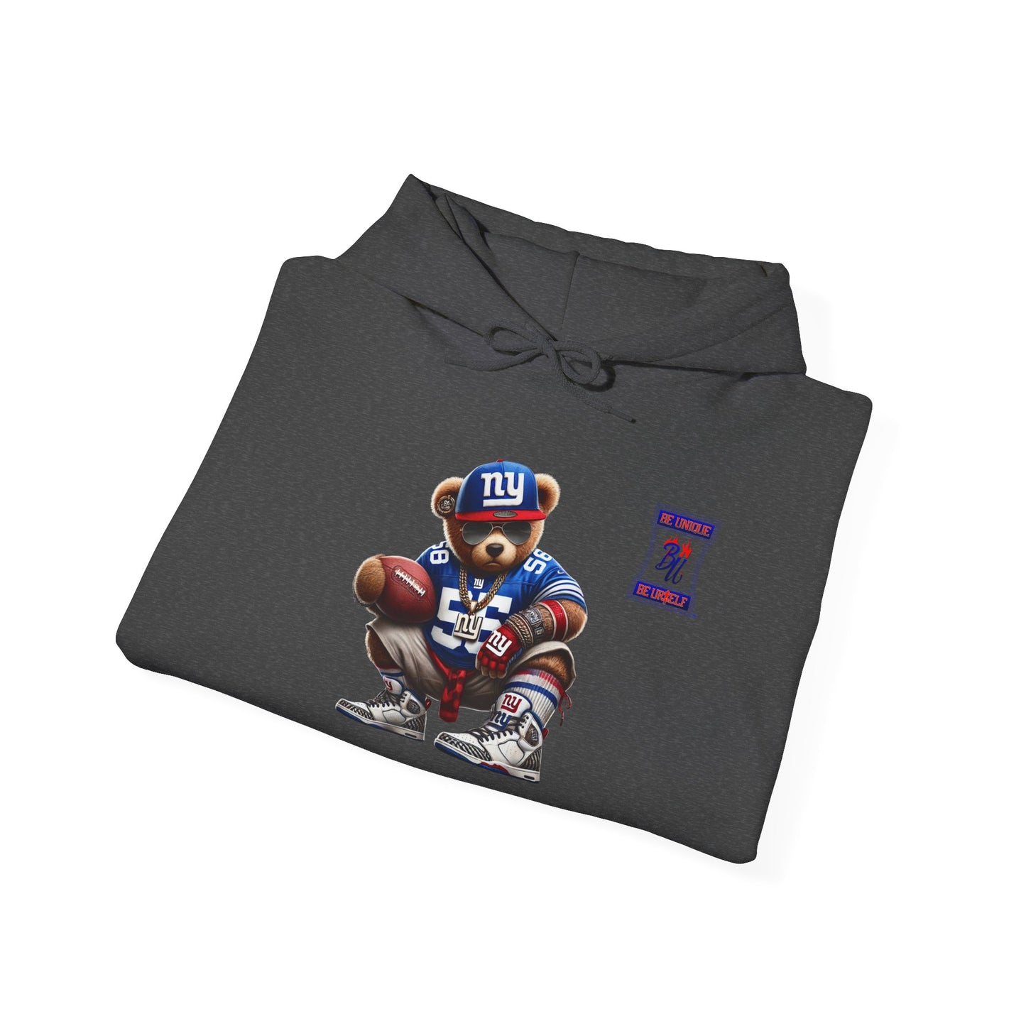 Football Bear Hoodie — Retro NYG Football Player Graphic Sweatshirt