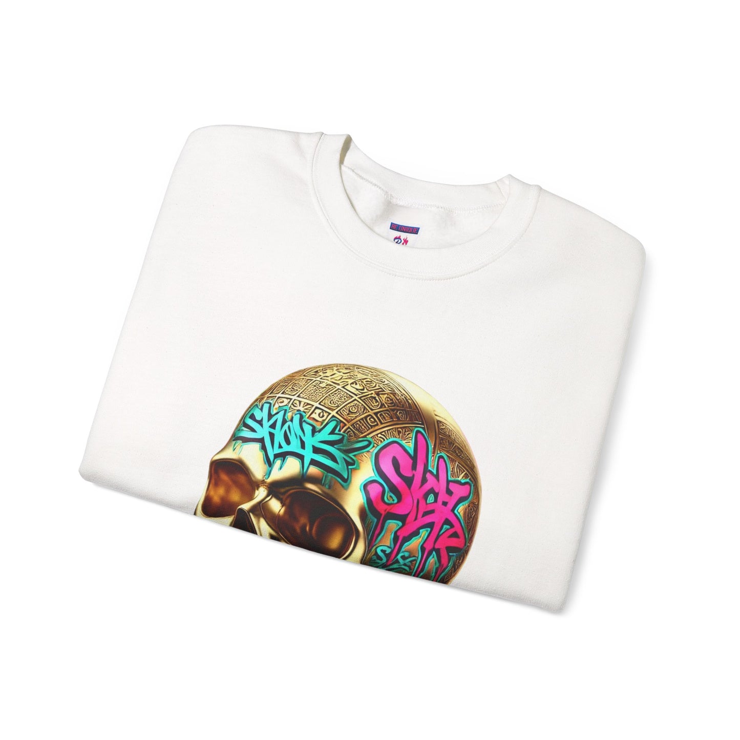 Skull Graffiti Crewneck Sweatshirt — "Be Unique Be Urself" Streetwear