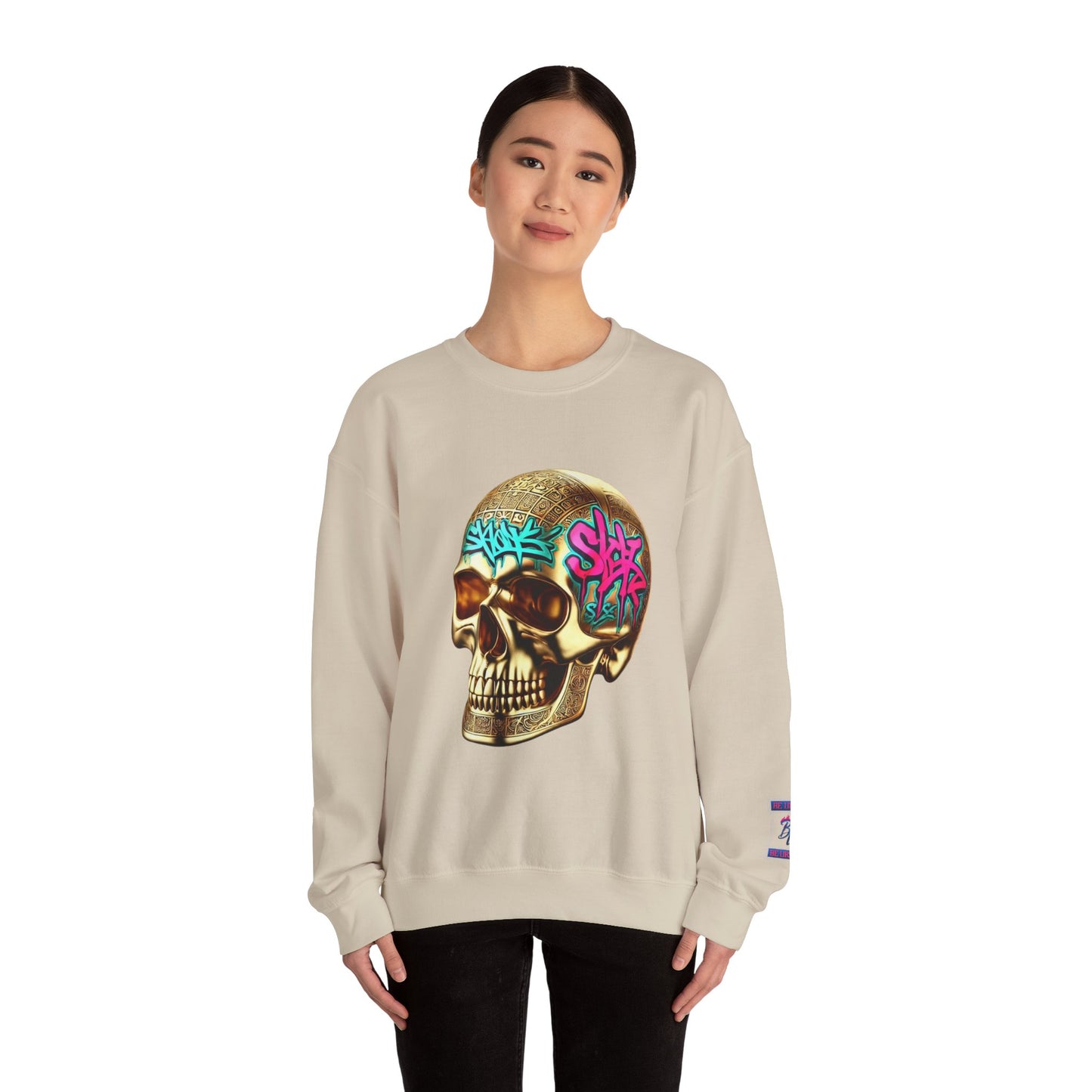 Skull Graffiti Crewneck Sweatshirt — "Be Unique Be Urself" Streetwear