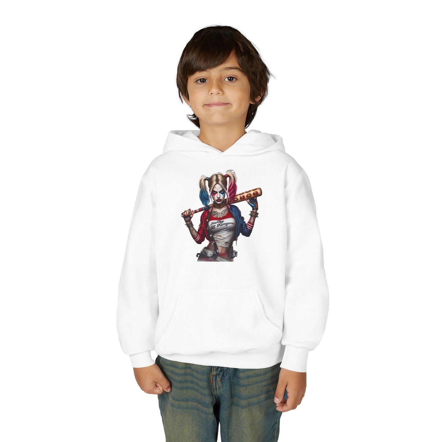 Harley Quinn Inspired Youth Hoodie, Be Unique Be Yourself Sweatshirt, Comic-Con Apparel, Kids Gift, Movie Fan Hoodie