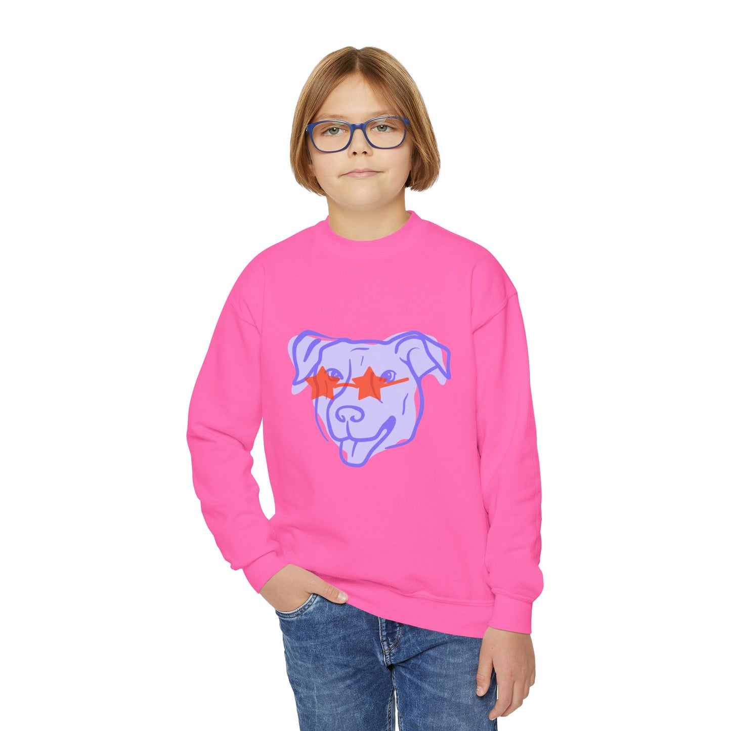 Youth Crewneck Sweatshirt with Playful Dog Design | Perfect for Pet Lovers, Everyday Comfort, Gift Idea, Unique Style, Trendy Apparel