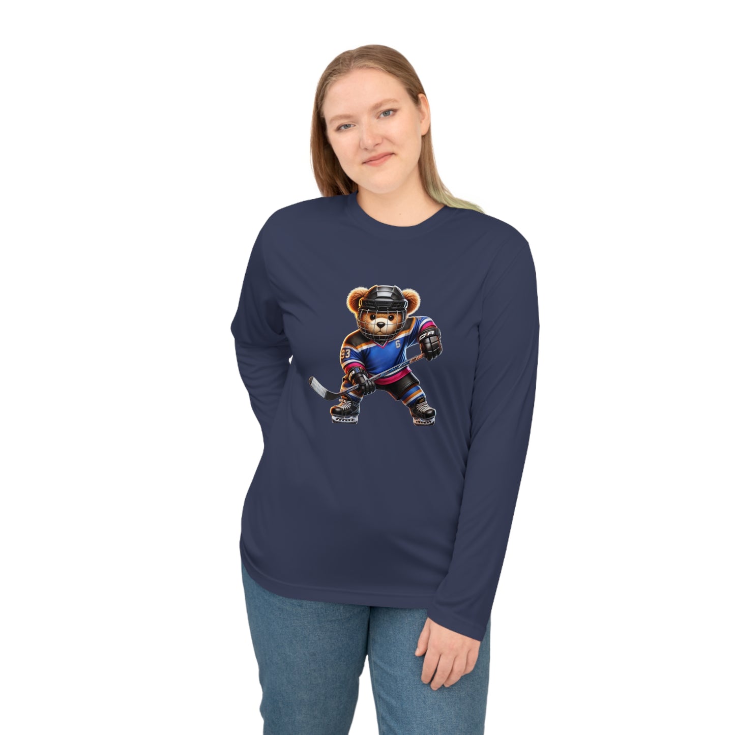 Performance Long Sleeve Shirt, Cute Hockey Bear Shirt, Unisex Sportswear, Gift for Hockey Fans, Halloween Apparel, Activewear