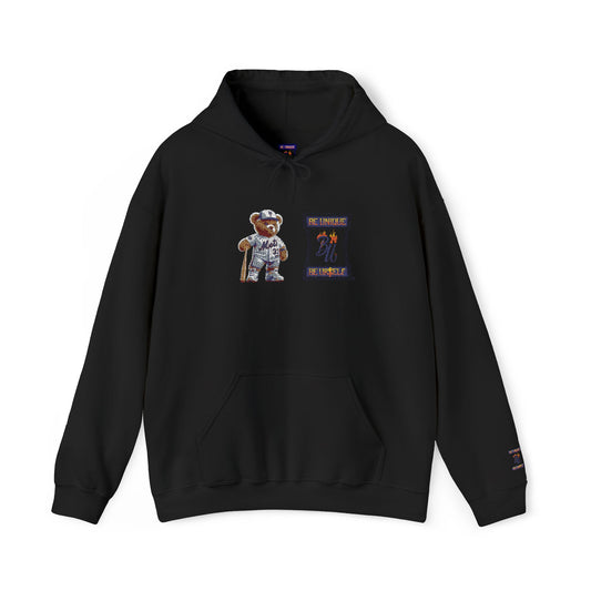 Space Bear Graphic Hoodie — Retro Astronaut Teddy Patch Sweatshirt