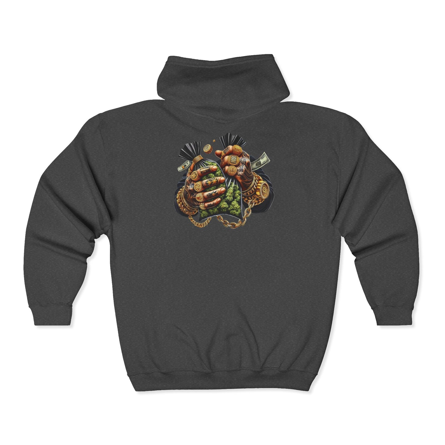 Zip Hoodie — Grizzled Hands Crushing Money Graphic Zip-Up