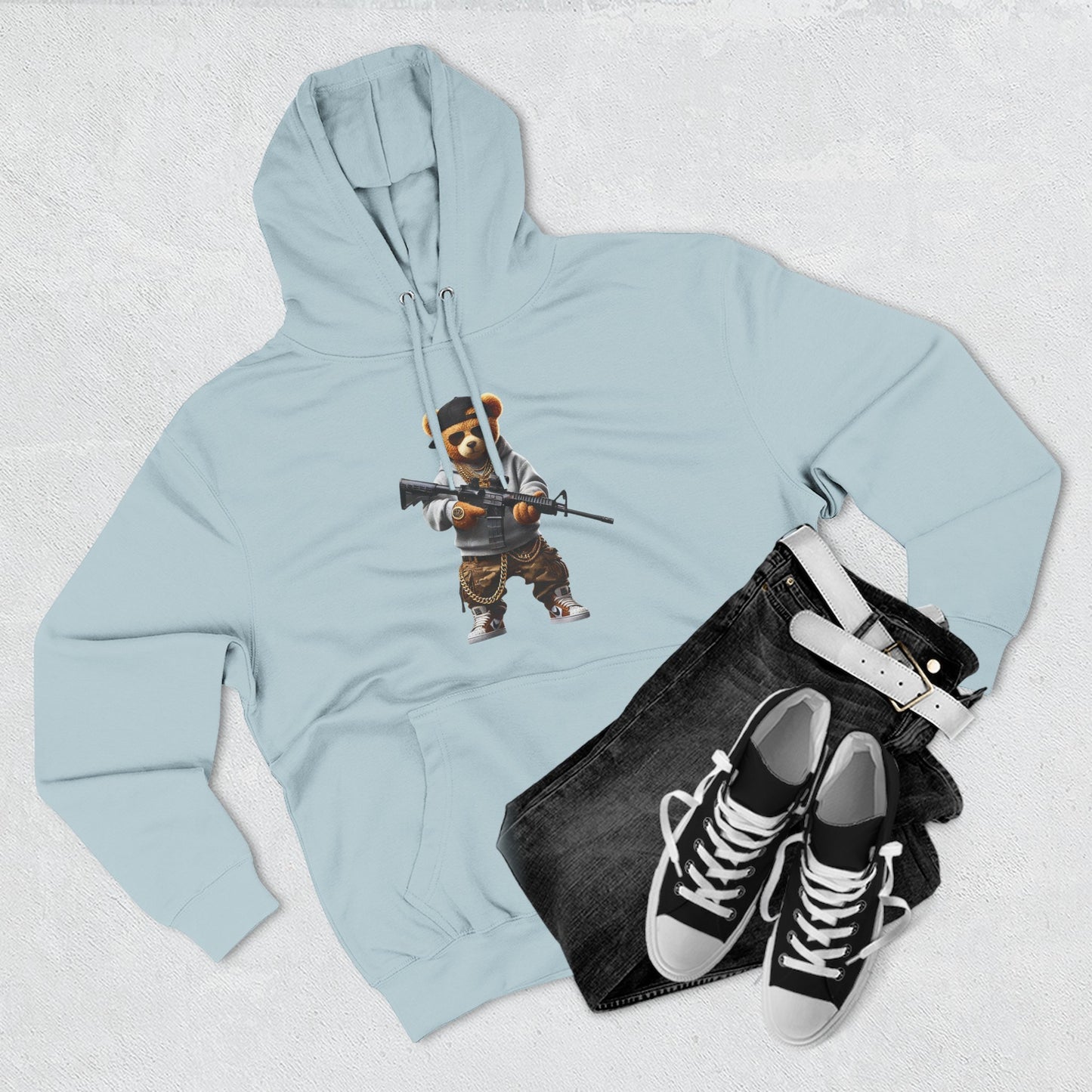 Be Unique Be Urself Hoodie — Cute Bear Soldier Graphic Fleece Pullover