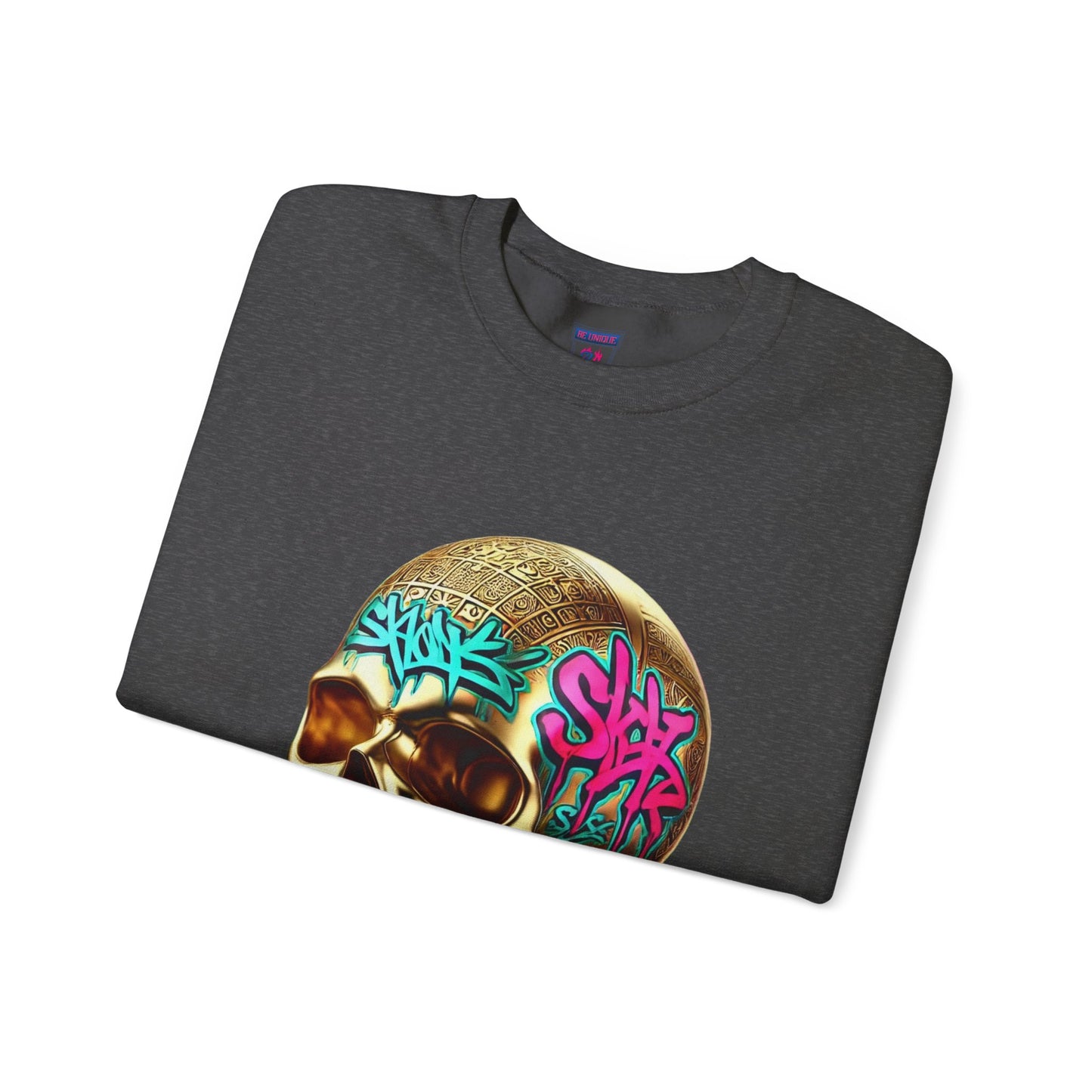 Skull Graffiti Crewneck Sweatshirt — "Be Unique Be Urself" Streetwear