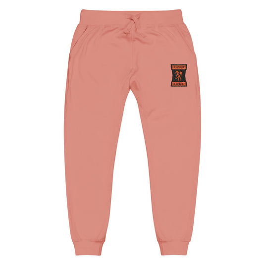 Embroidered Coral Joggers — Floral 'Love' Fleece Sweatpants