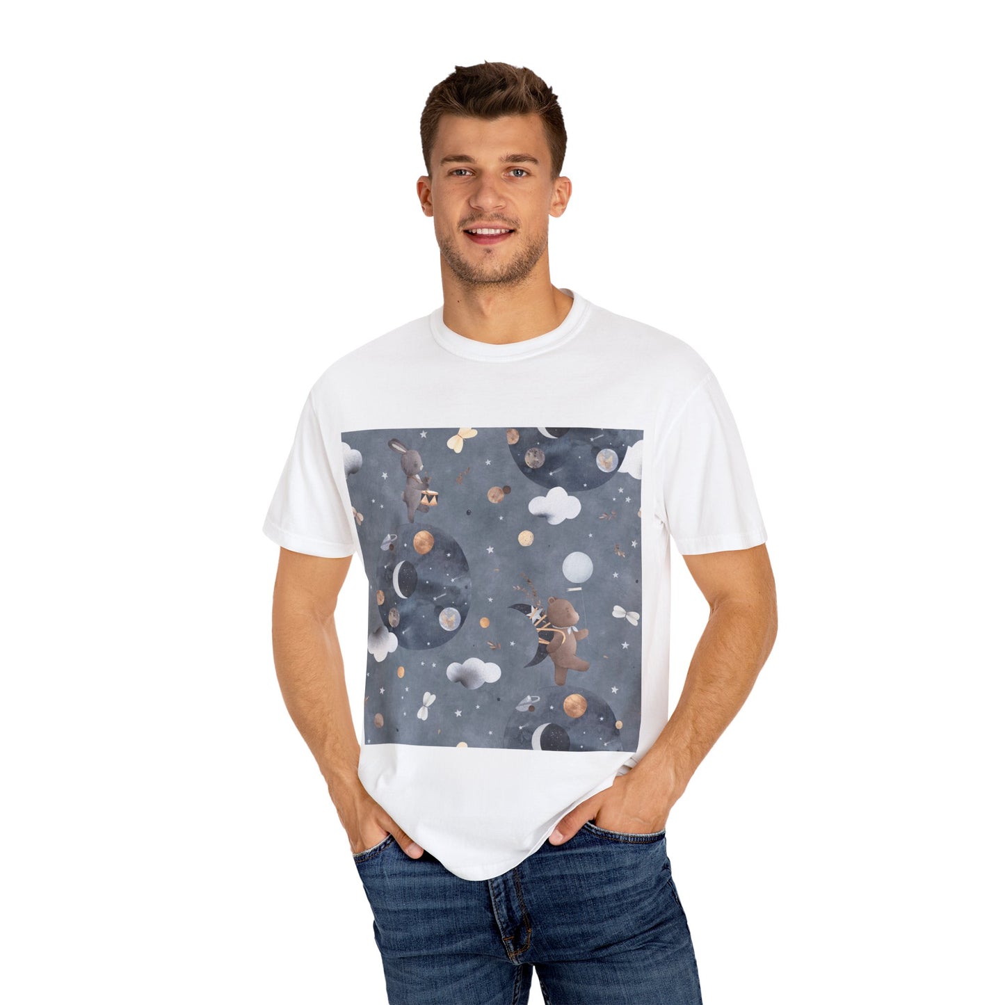 Whimsical Space-Themed T-Shirt, Unisex Graphic Tee, Comfortable Casual Wear, Unique Gift for Friends, Everyday Style, Be Unique Be Yourself