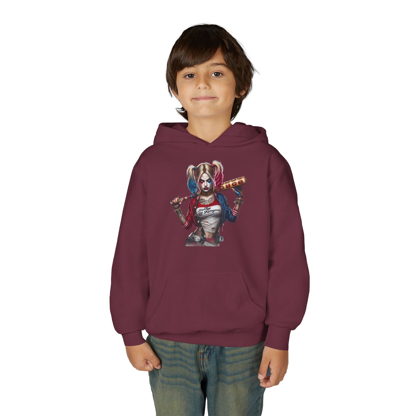 Harley Quinn Inspired Youth Hoodie, Be Unique Be Yourself Sweatshirt, Comic-Con Apparel, Kids Gift, Movie Fan Hoodie
