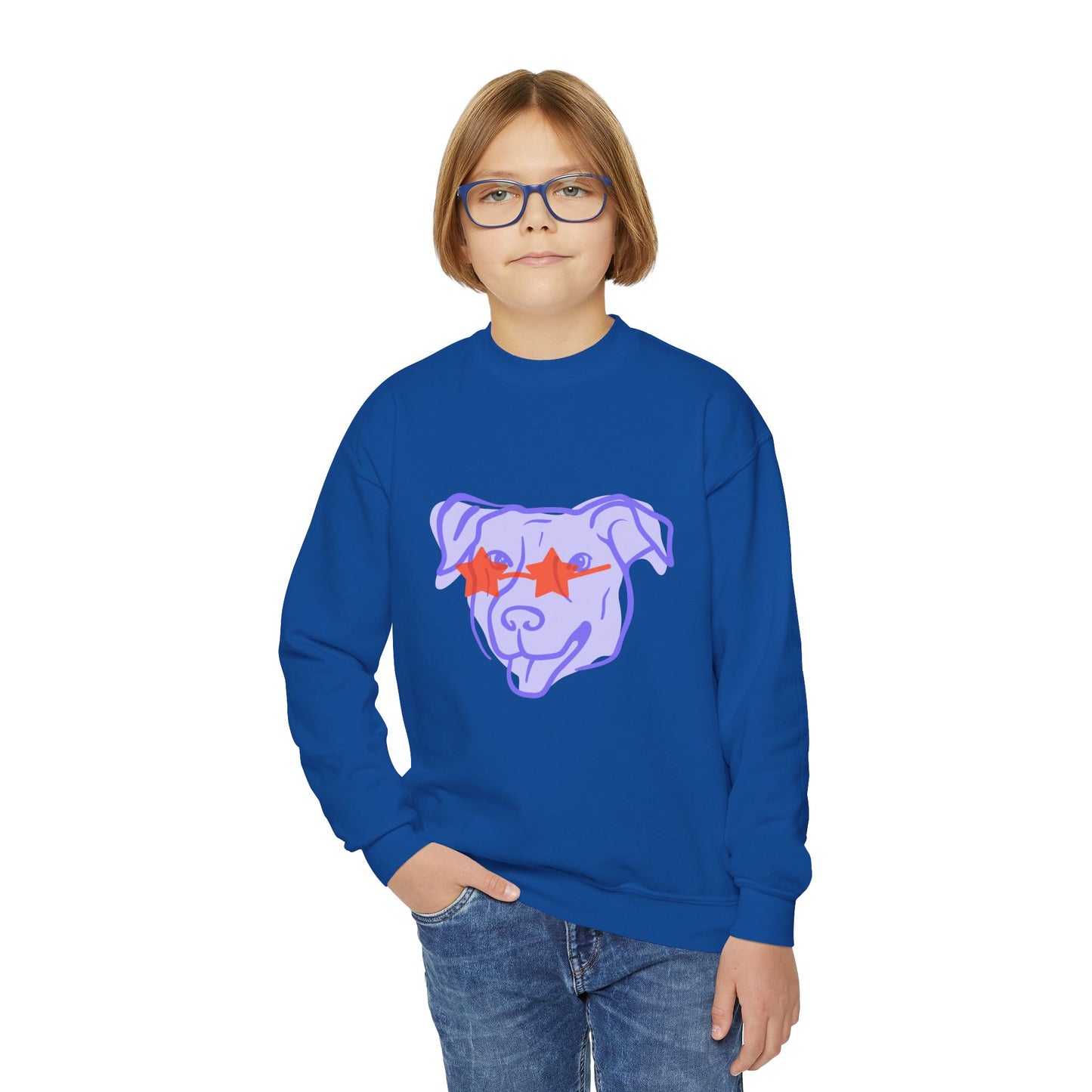 Youth Crewneck Sweatshirt with Playful Dog Design | Perfect for Pet Lovers, Everyday Comfort, Gift Idea, Unique Style, Trendy Apparel