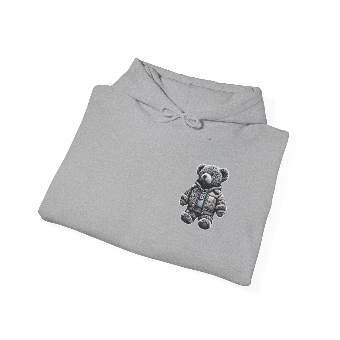 Teddy Bear Graphic Hoodie — Cozy Streetwear Pullover with Patch Detail