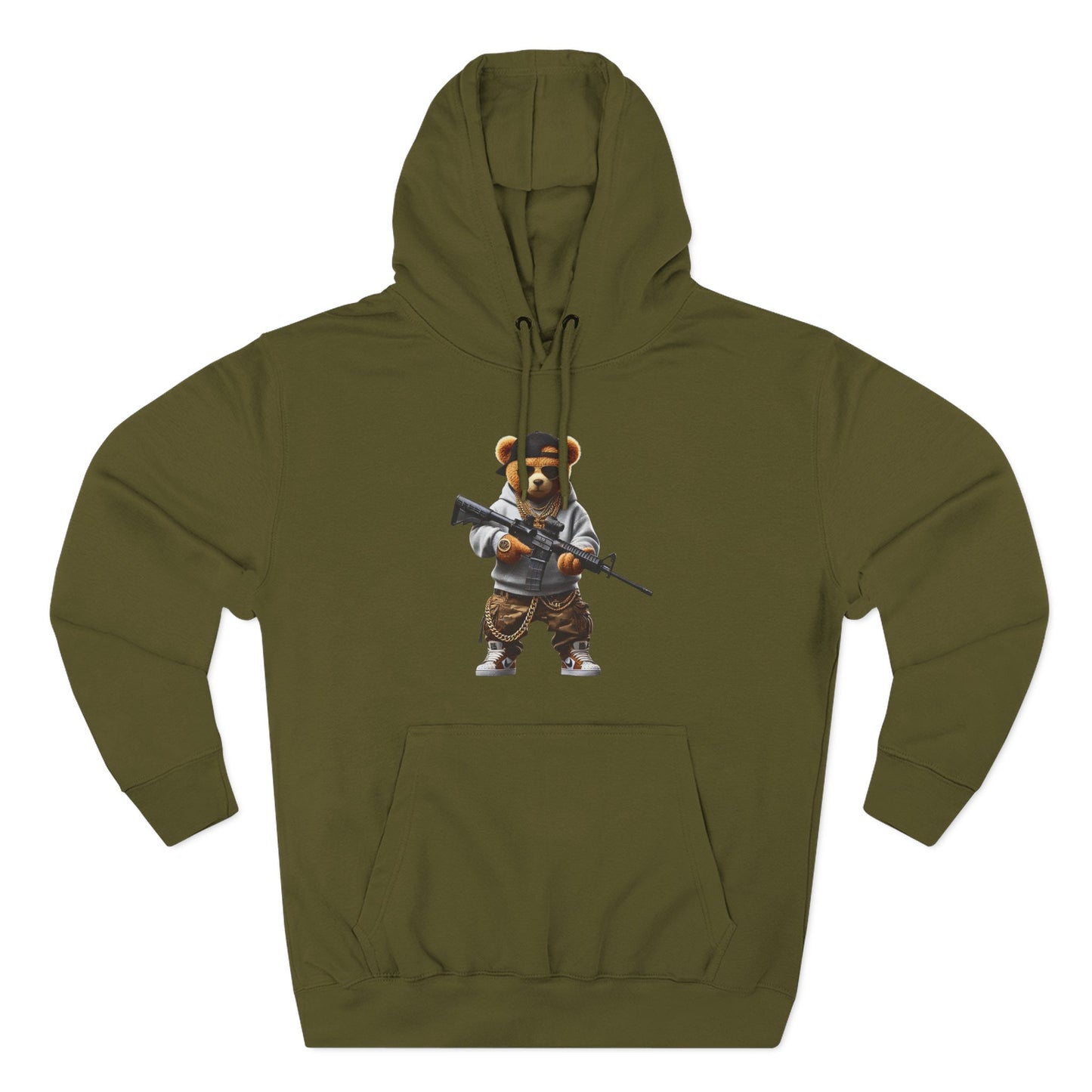 Be Unique Be Urself Hoodie — Cute Bear Soldier Graphic Fleece Pullover