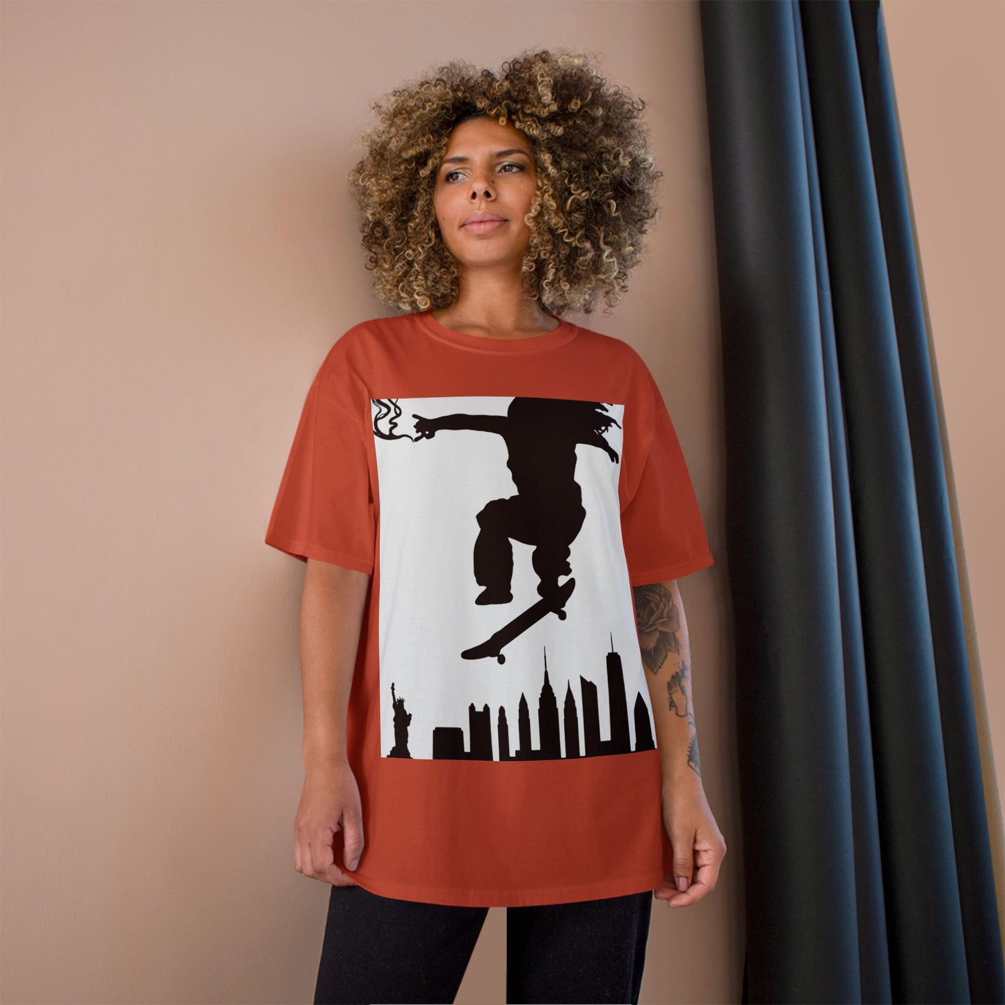 Skateboarder Silhouette T-Shirt — Urban NYC Skyline Skate Tee
