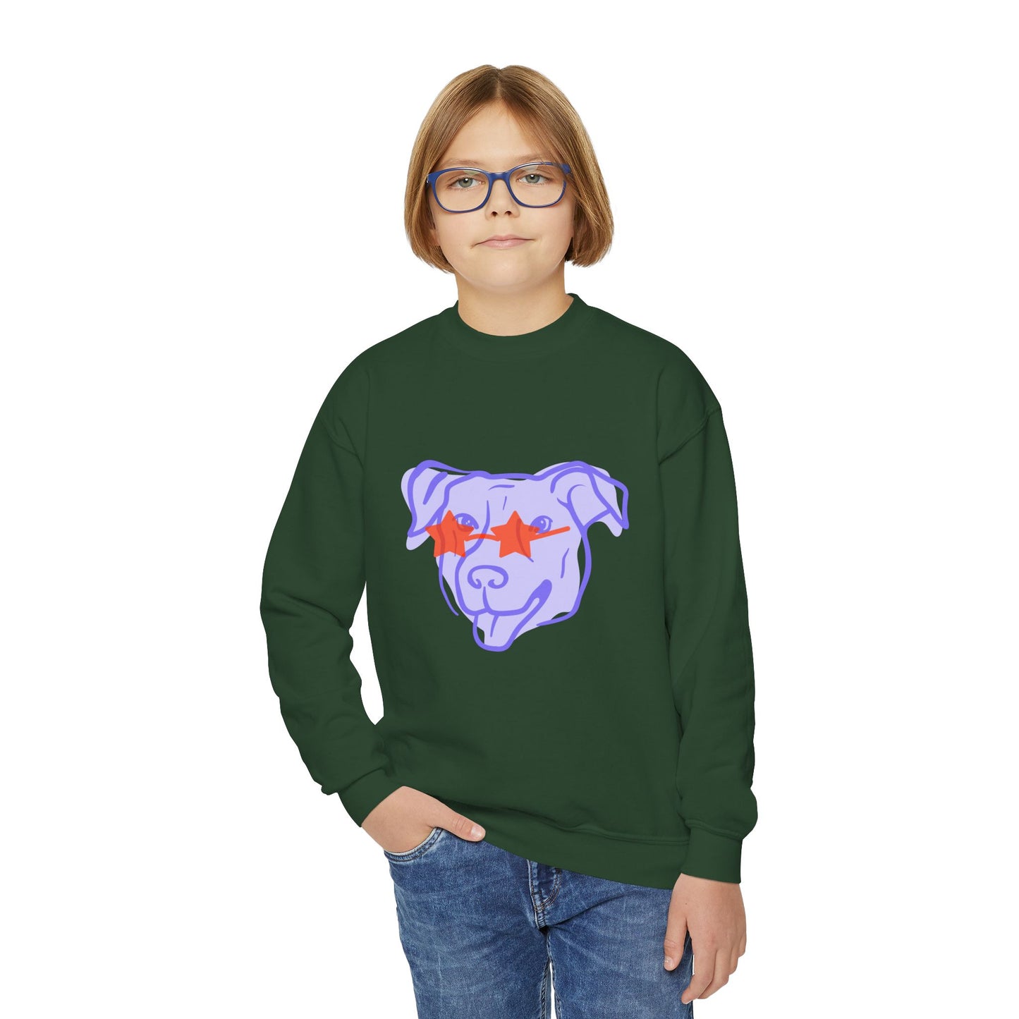 Youth Crewneck Sweatshirt with Playful Dog Design | Perfect for Pet Lovers, Everyday Comfort, Gift Idea, Unique Style, Trendy Apparel