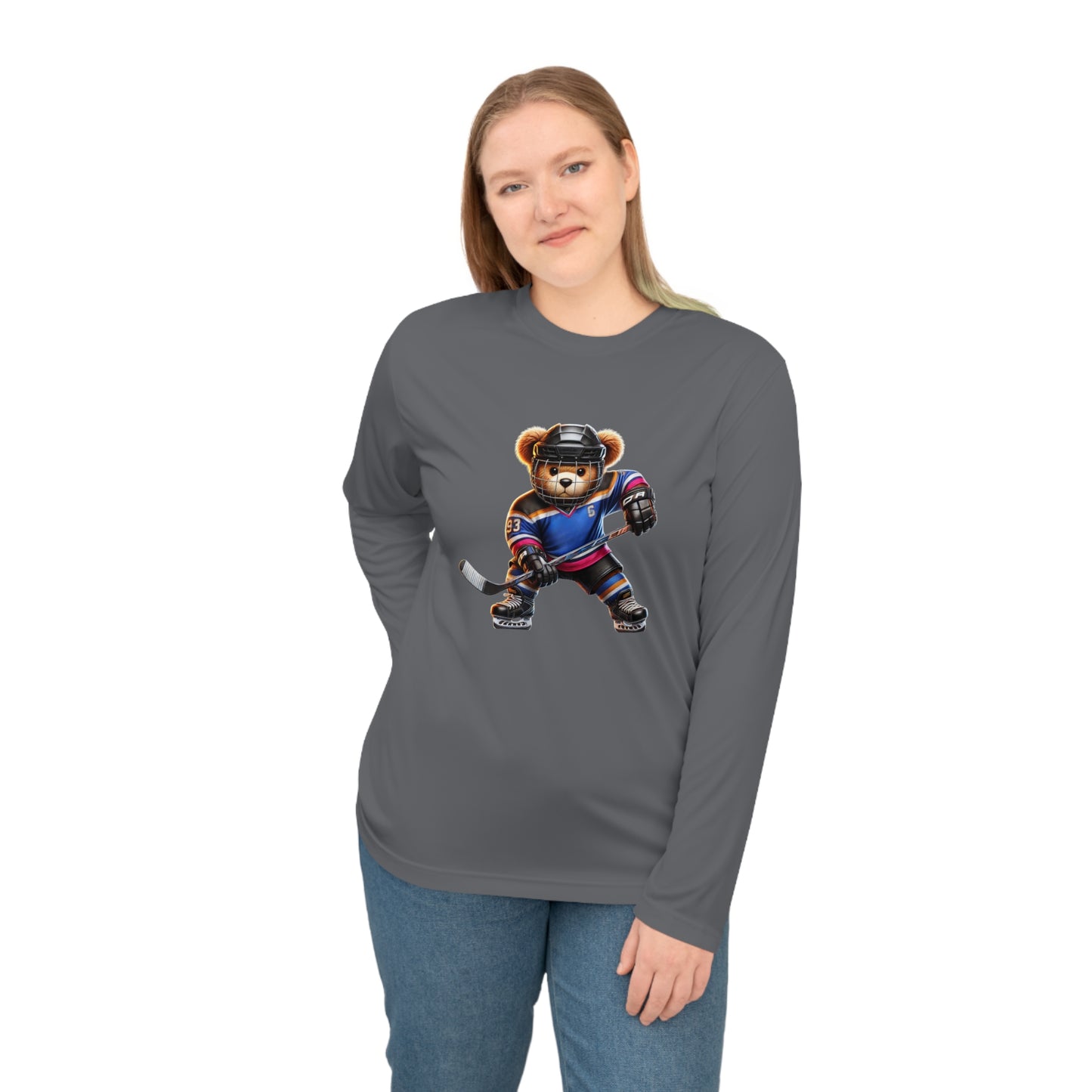 Performance Long Sleeve Shirt, Cute Hockey Bear Shirt, Unisex Sportswear, Gift for Hockey Fans, Halloween Apparel, Activewear