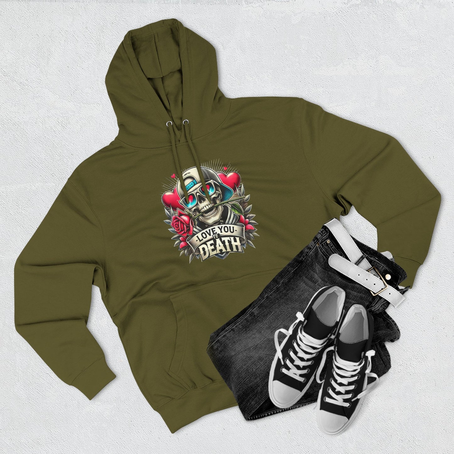 Gothic Love Death Hoodie - Three-Panel Fleece Sweatshirt