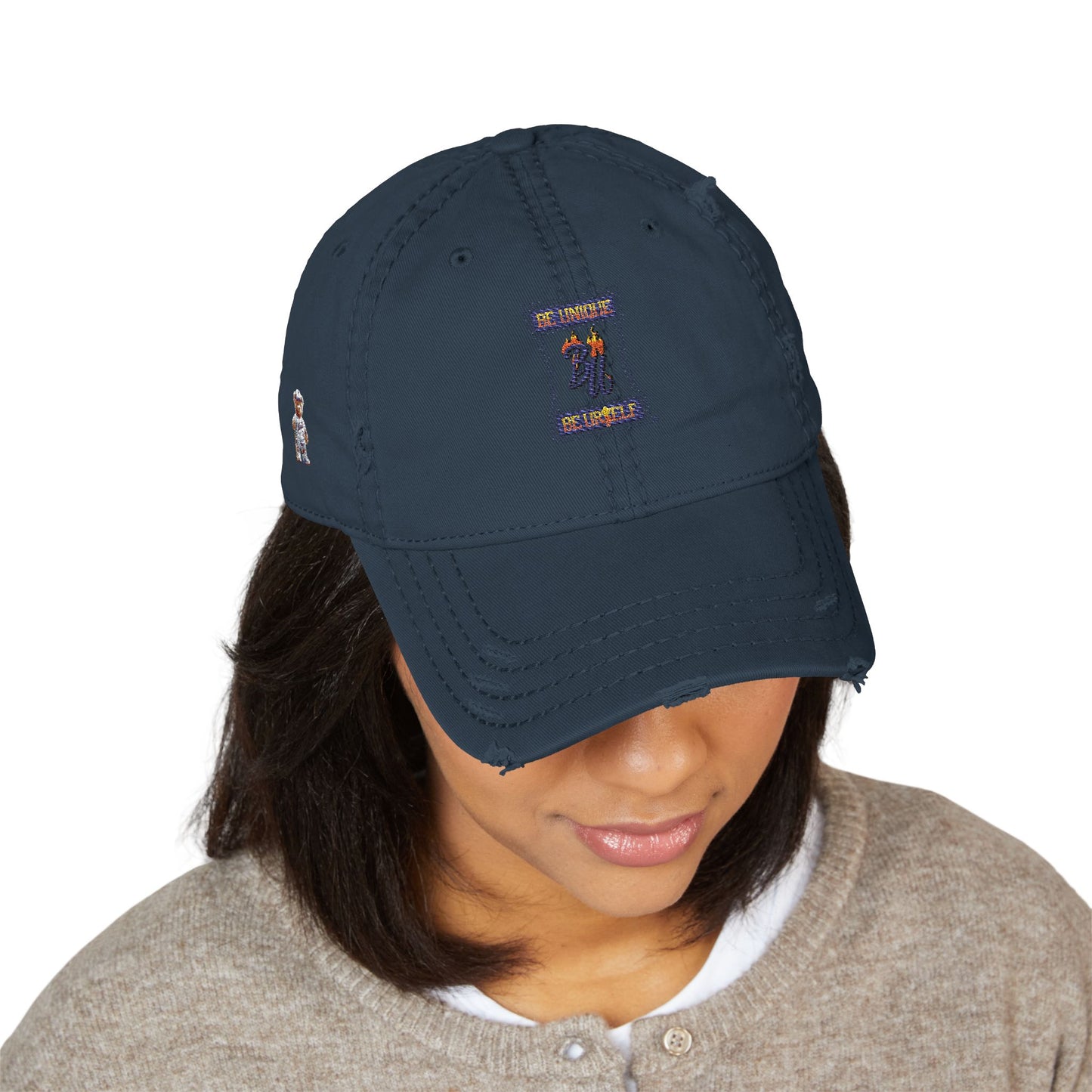 Distressed Dad Hat with Embroidery, Casual Cap, Unisex Hat, Fashion Accessory, Gift for Dad, Trendy Headwear