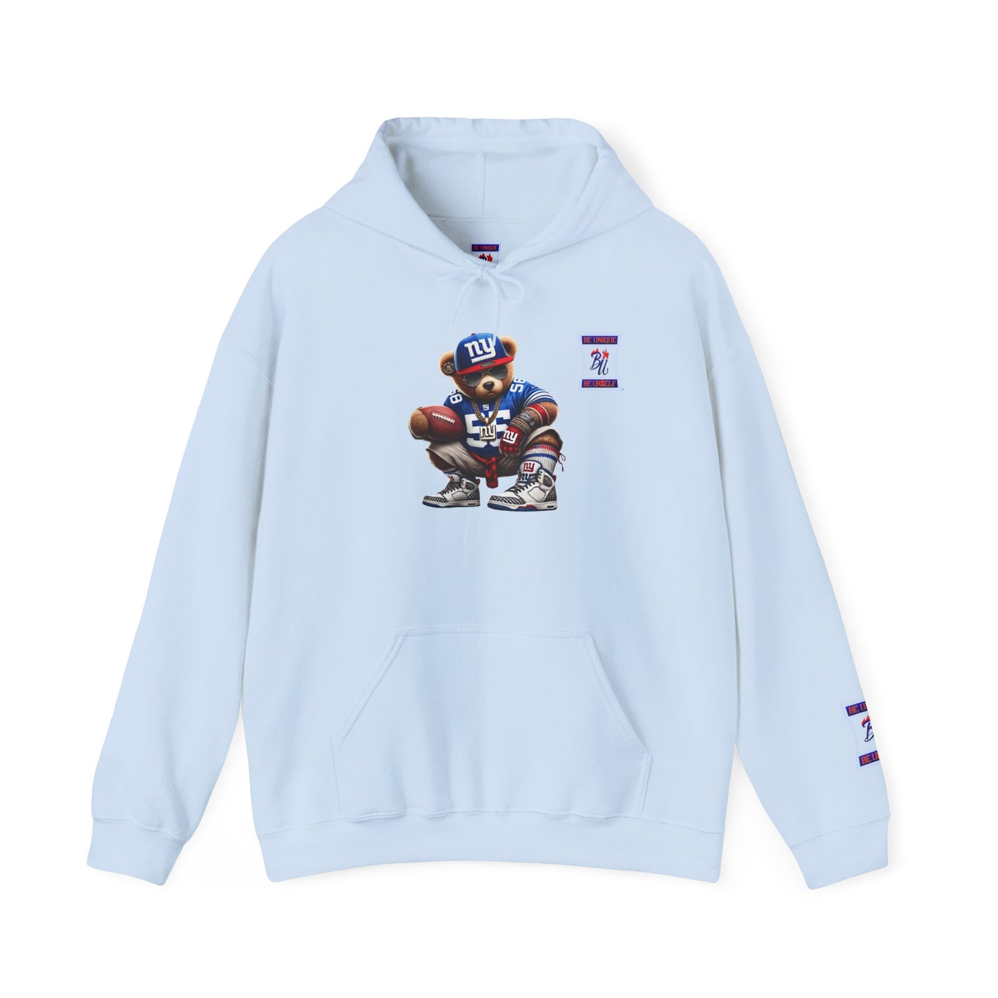 Football Bear Hoodie — Retro NYG Football Player Graphic Sweatshirt