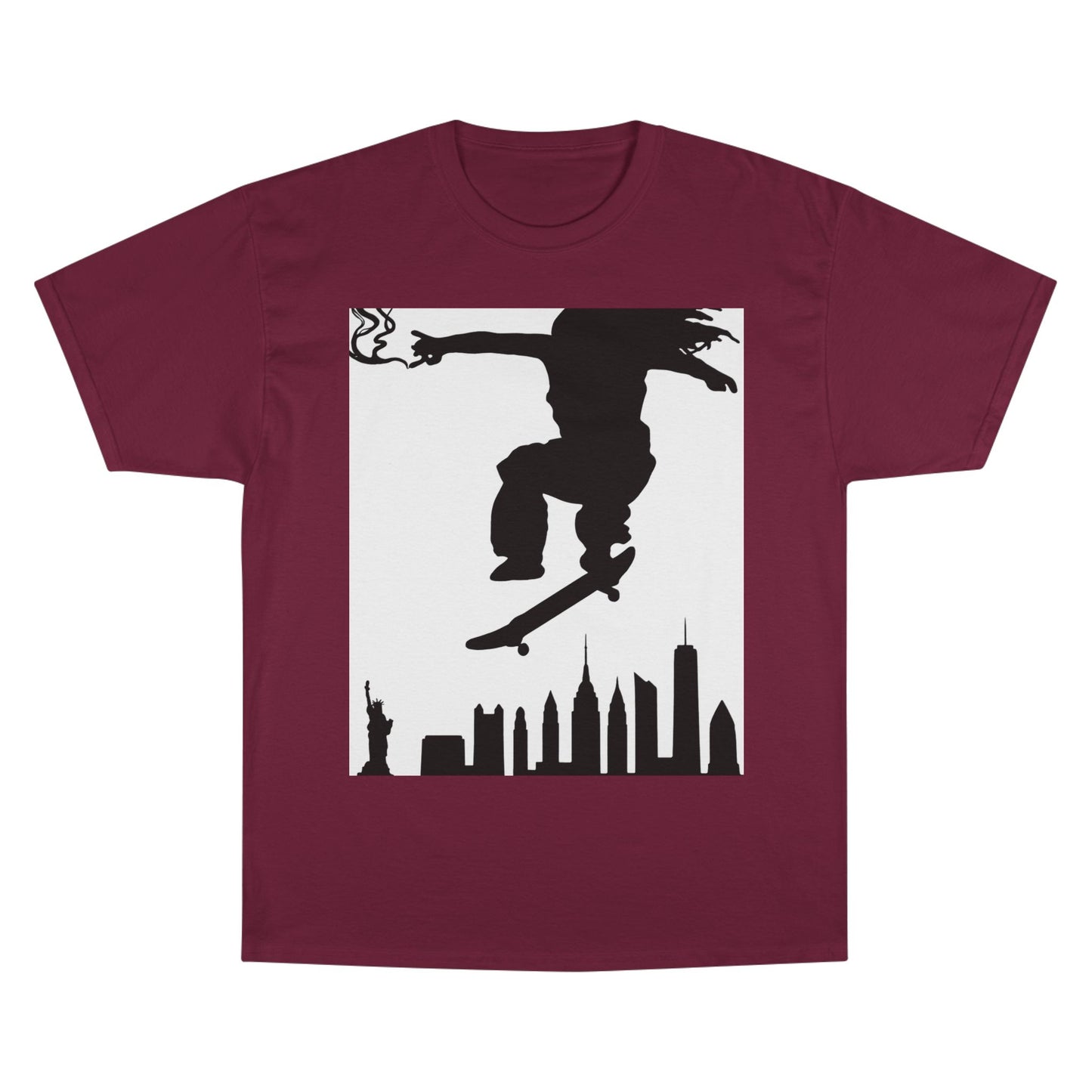 Skateboarder Silhouette T-Shirt — Urban NYC Skyline Skate Tee